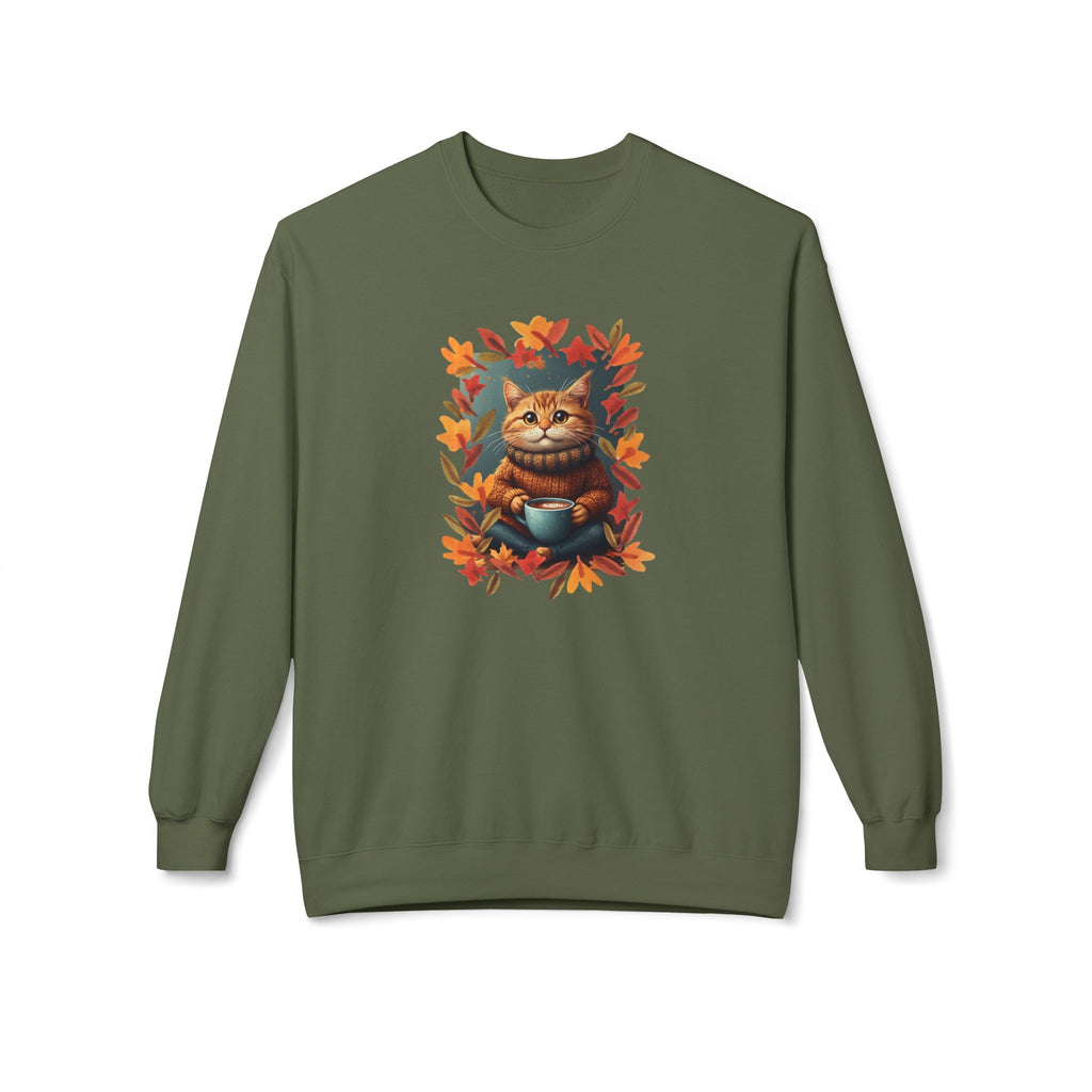 Whimsical Fall Fleece Kitty Sweatshirt, Cozy Autumn Apparel