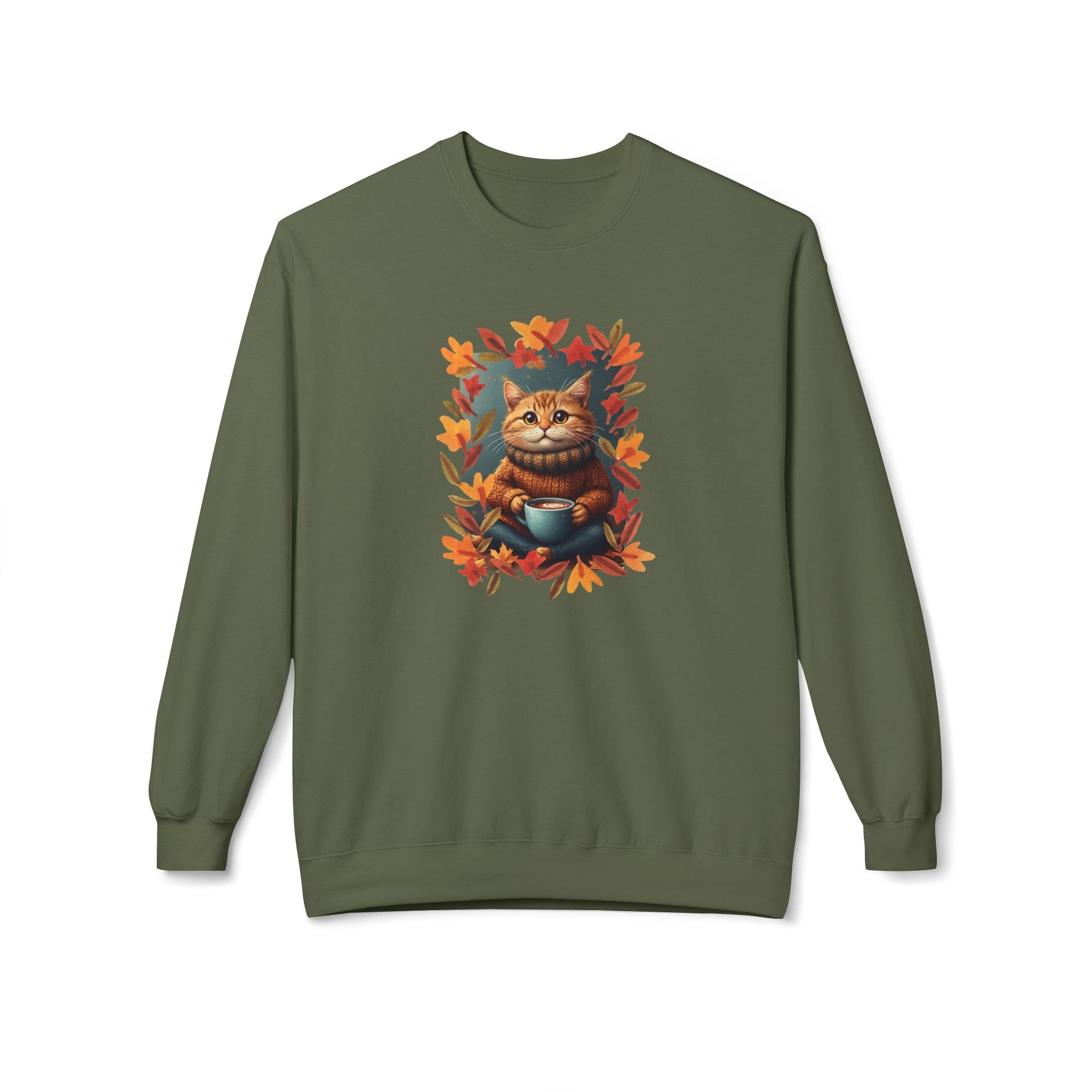 Whimsical Fall Fleece Kitty Sweatshirt, Cozy Autumn Apparel