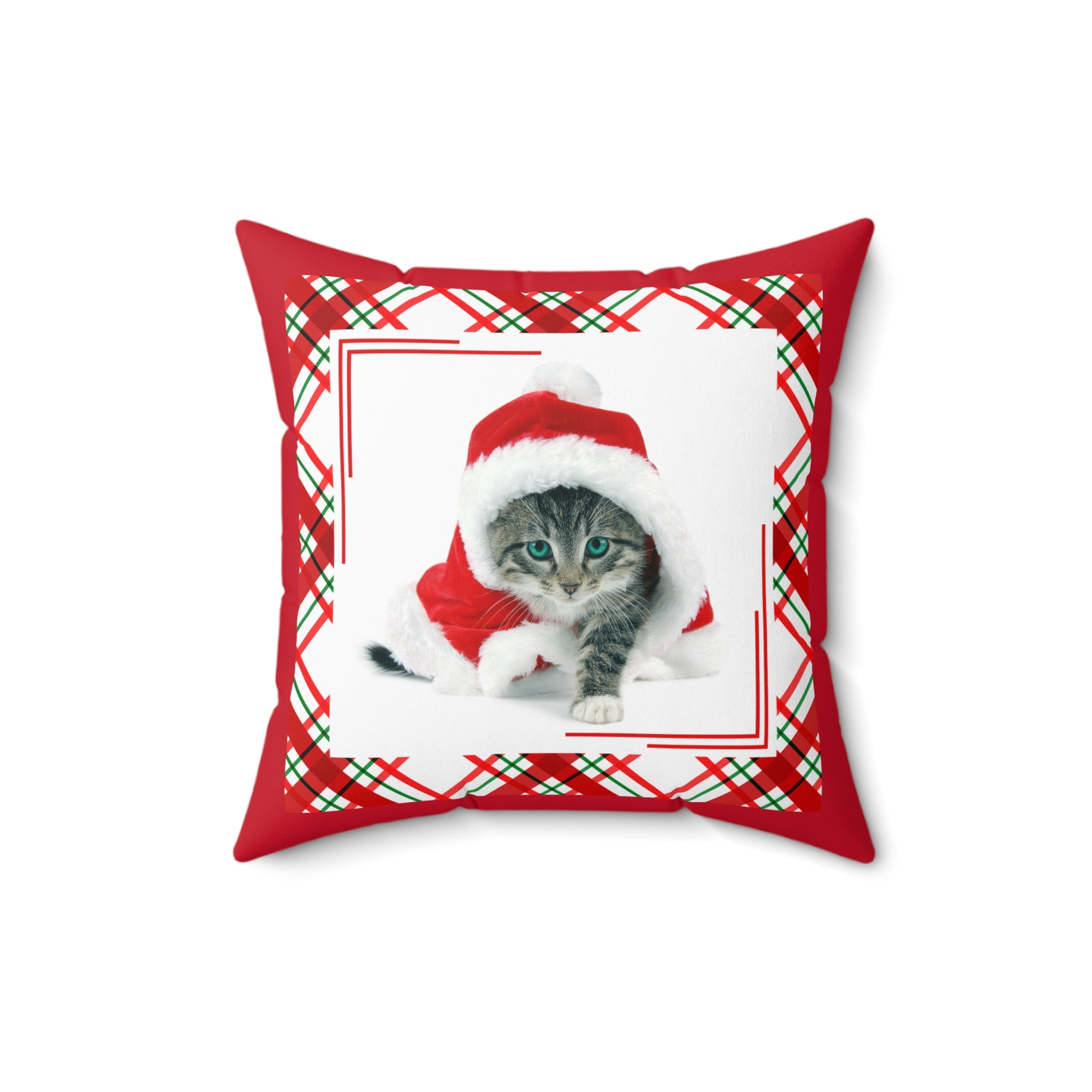Photo depicting the ​Santa Kitty Faux Suede Square Pillow from EpiAl's Shop.