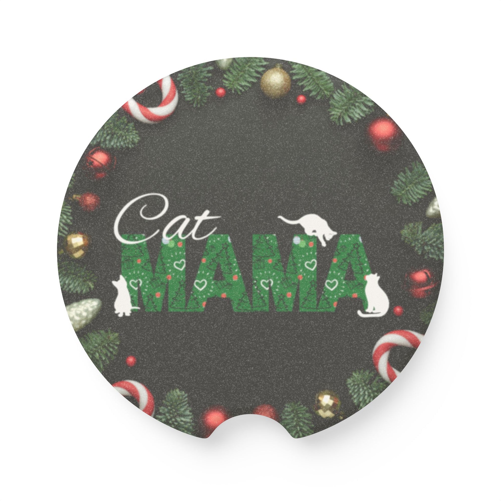 Christmas Cat Mama Soapstone Car Coaster