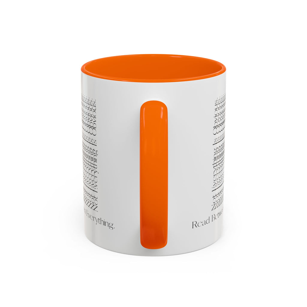 Read Between Everything Mug | Hidden Message True Crime & Social Media Coffee Cup, 11/15oz