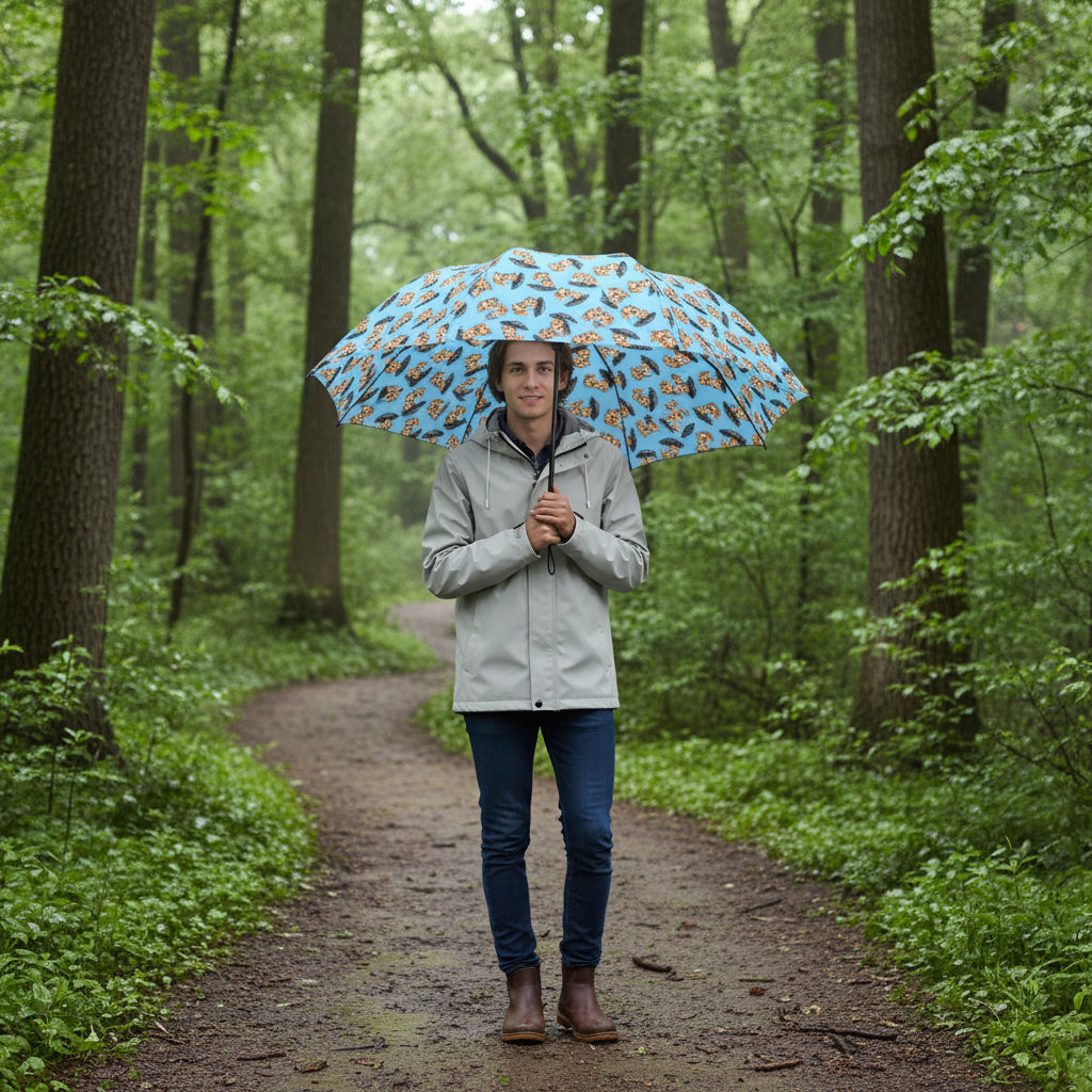 Cute Cat Umbrella – Rainy Day Mood Booster – Sky Blue Cartoon Kitty Print Umbrella