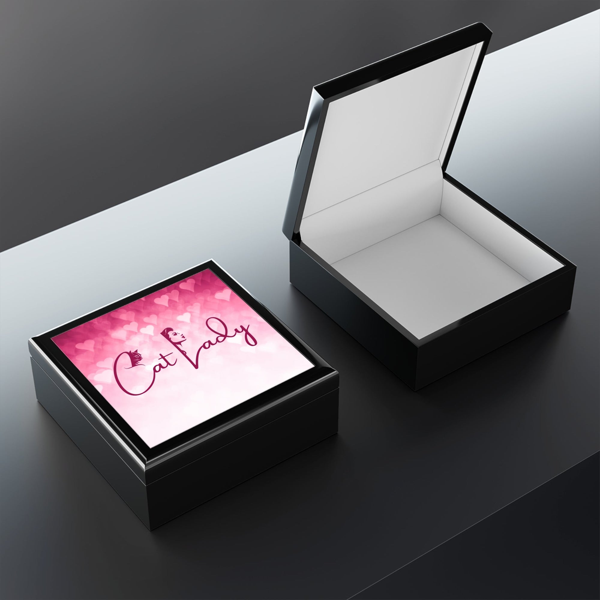 Cat Lady Hearts Jewelry Box - Perfect Gift for Cat Lovers Printify
