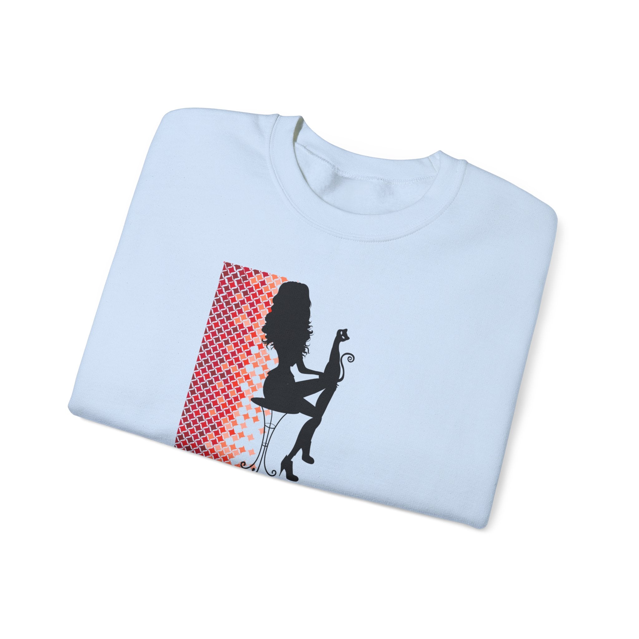 Photo depicting the ​Poised Cat Lady Heavy Blend™ Crewneck Sweatshirt from EpiAl's Shop.