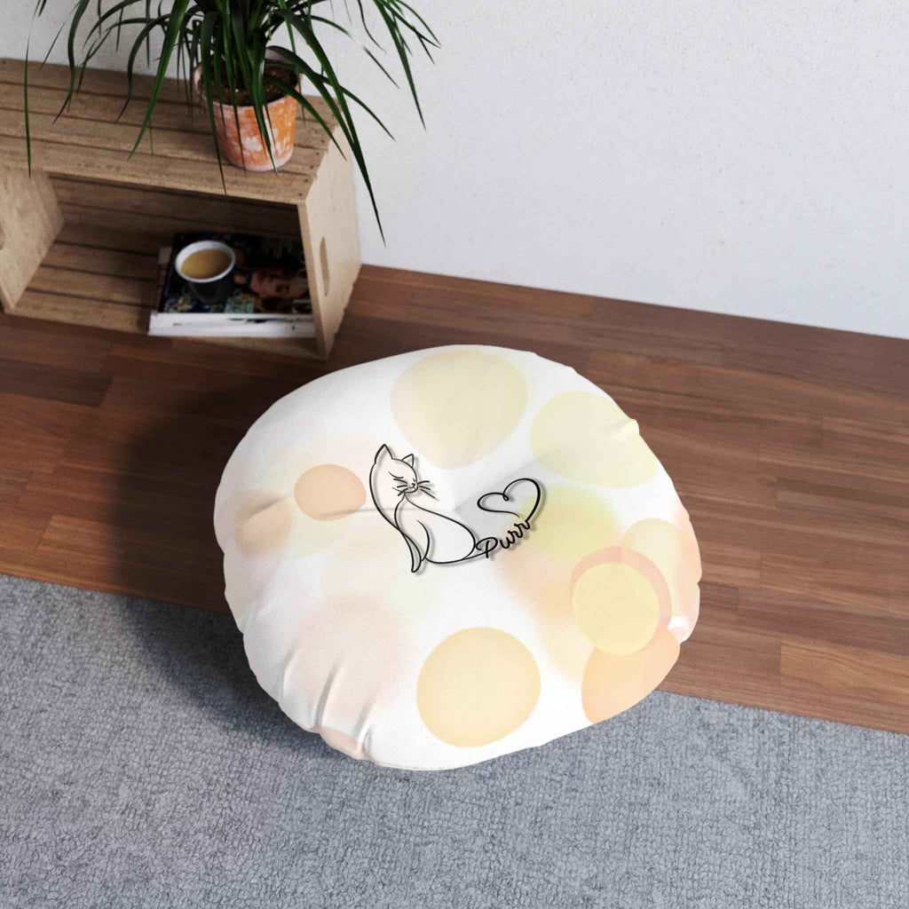 Purr Cat Floor Pillow – Minimalist Cat Lover Round Cushion