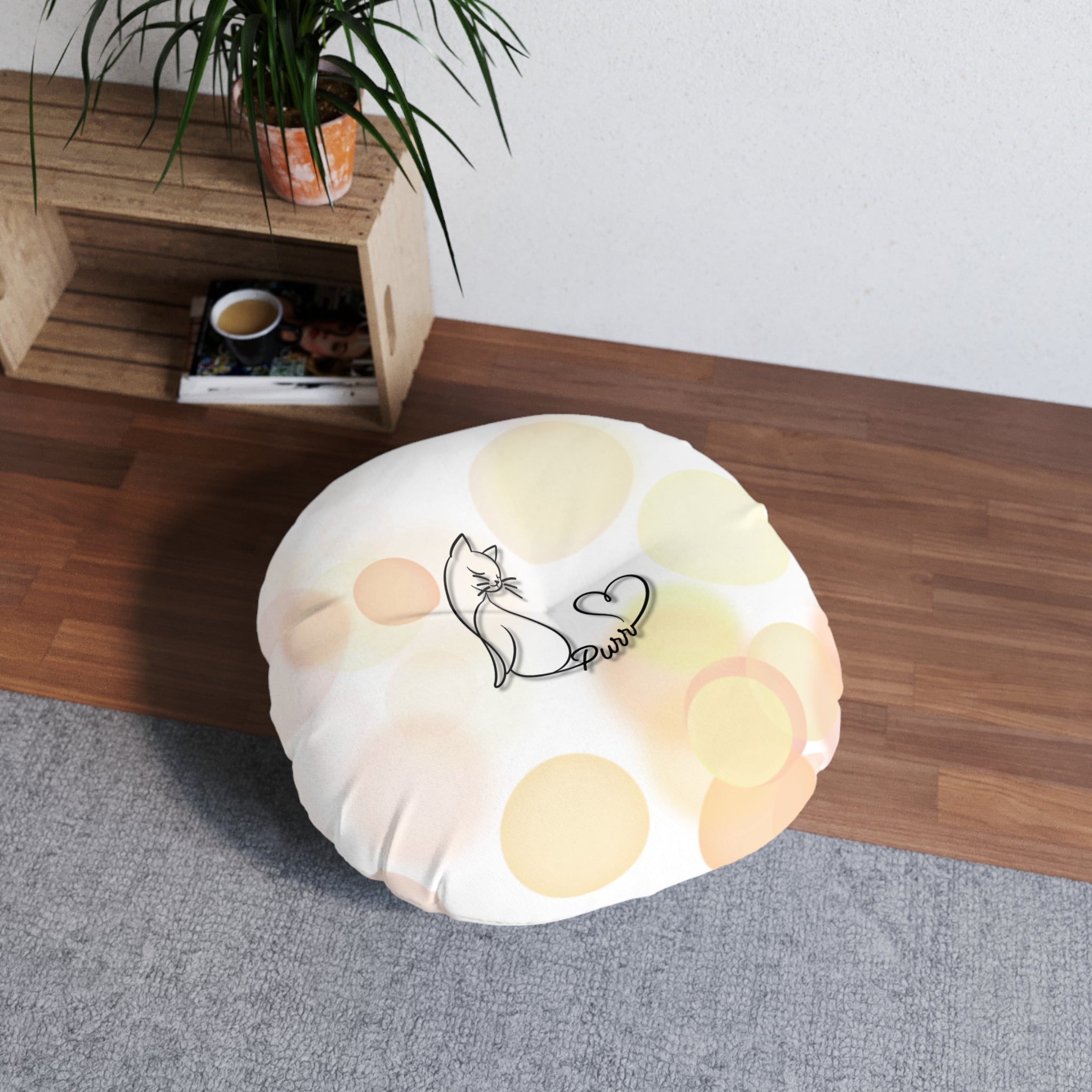 Purr Cat Floor Pillow – Minimalist Cat Lover Round Cushion