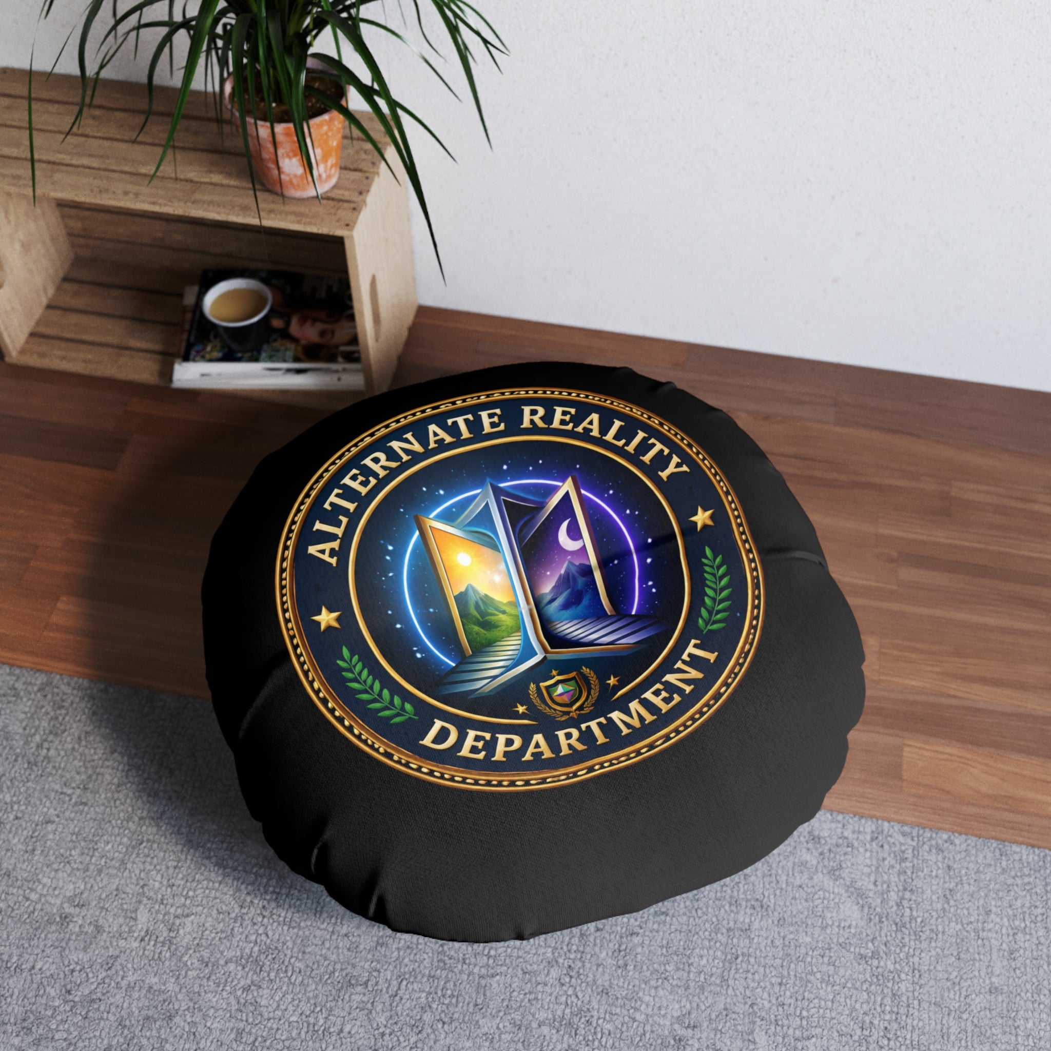 Alternate Reality Department Round Floor Pillow – Political Satire Statement Cushion (26” or 30”)