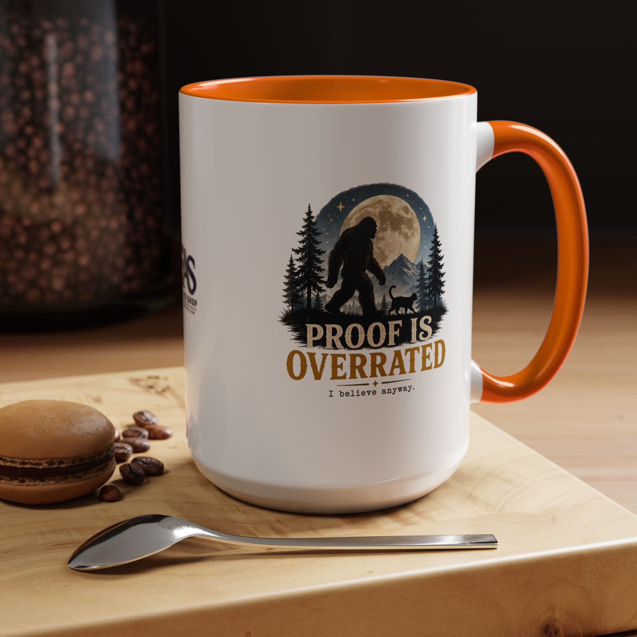 Proof Is Overrated Sasquatch & Black Cat Accent Mug