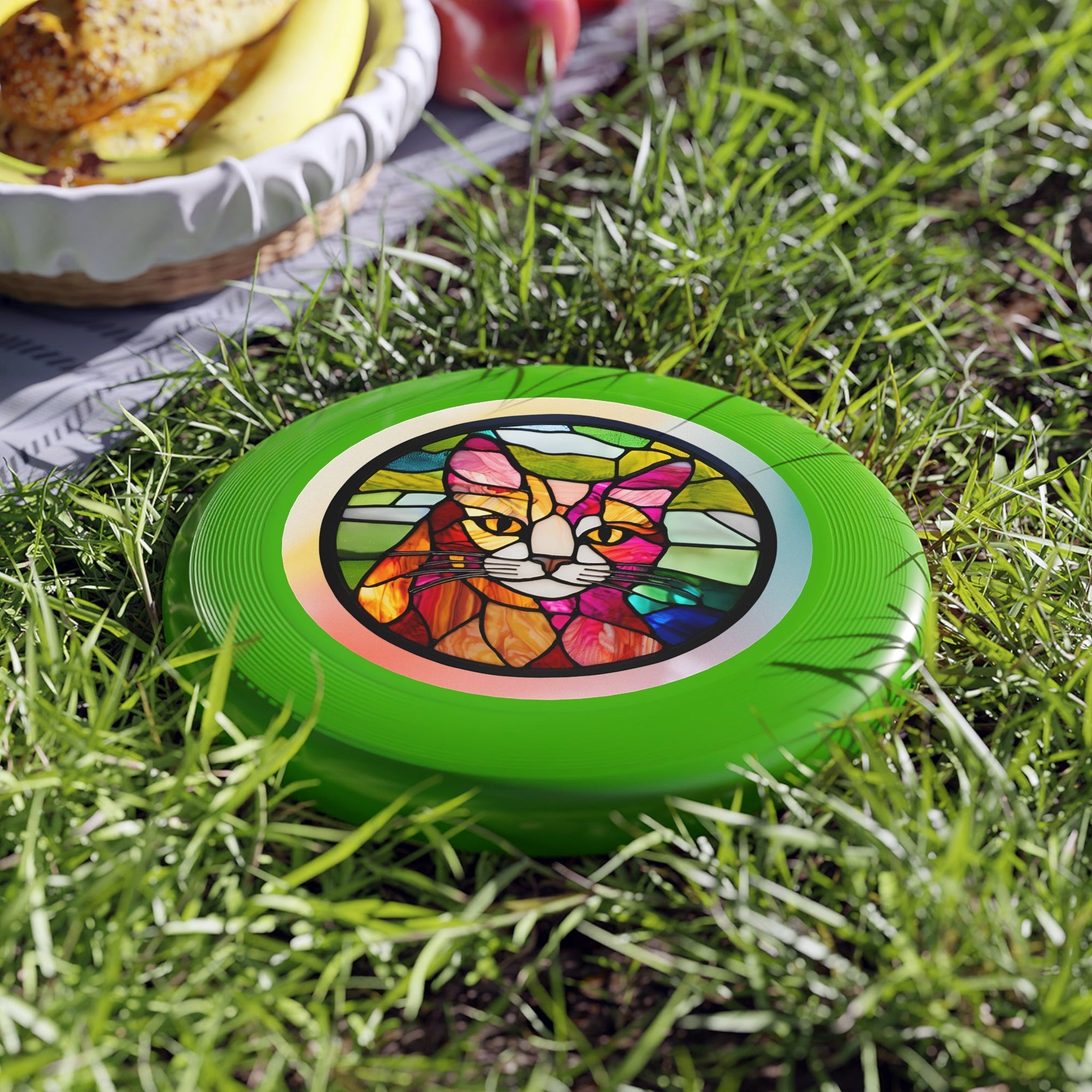 Stained Glass Cat Frisbee - Colorful Outdoor Fun for Cat Lovers Printify