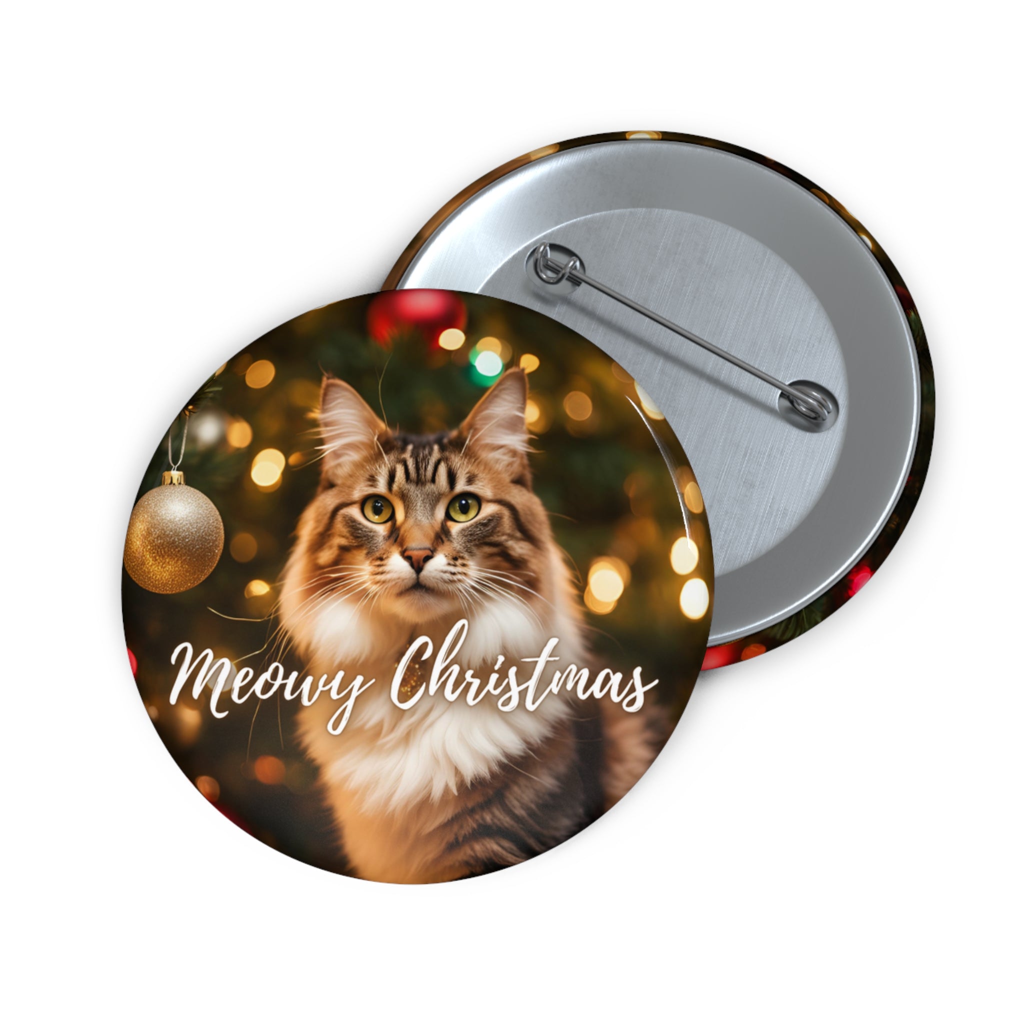 Photo depicting the ​Meowy Christmas Pin Buttons from EpiAl's Shop.