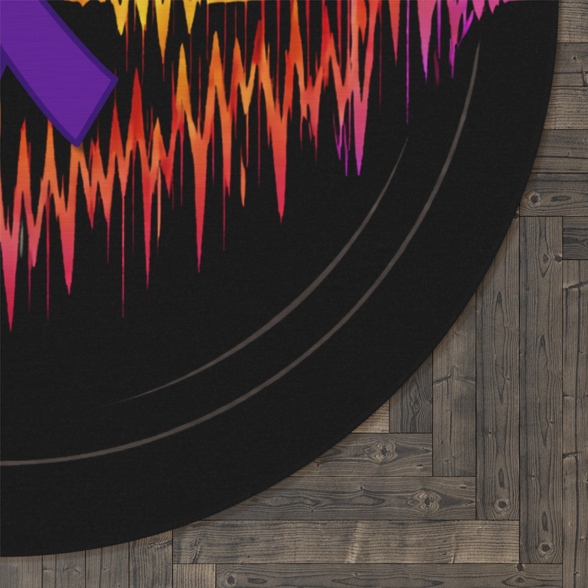 Epilepsy Awareness Brainwave Round Rug – Rainbow Signal on Black