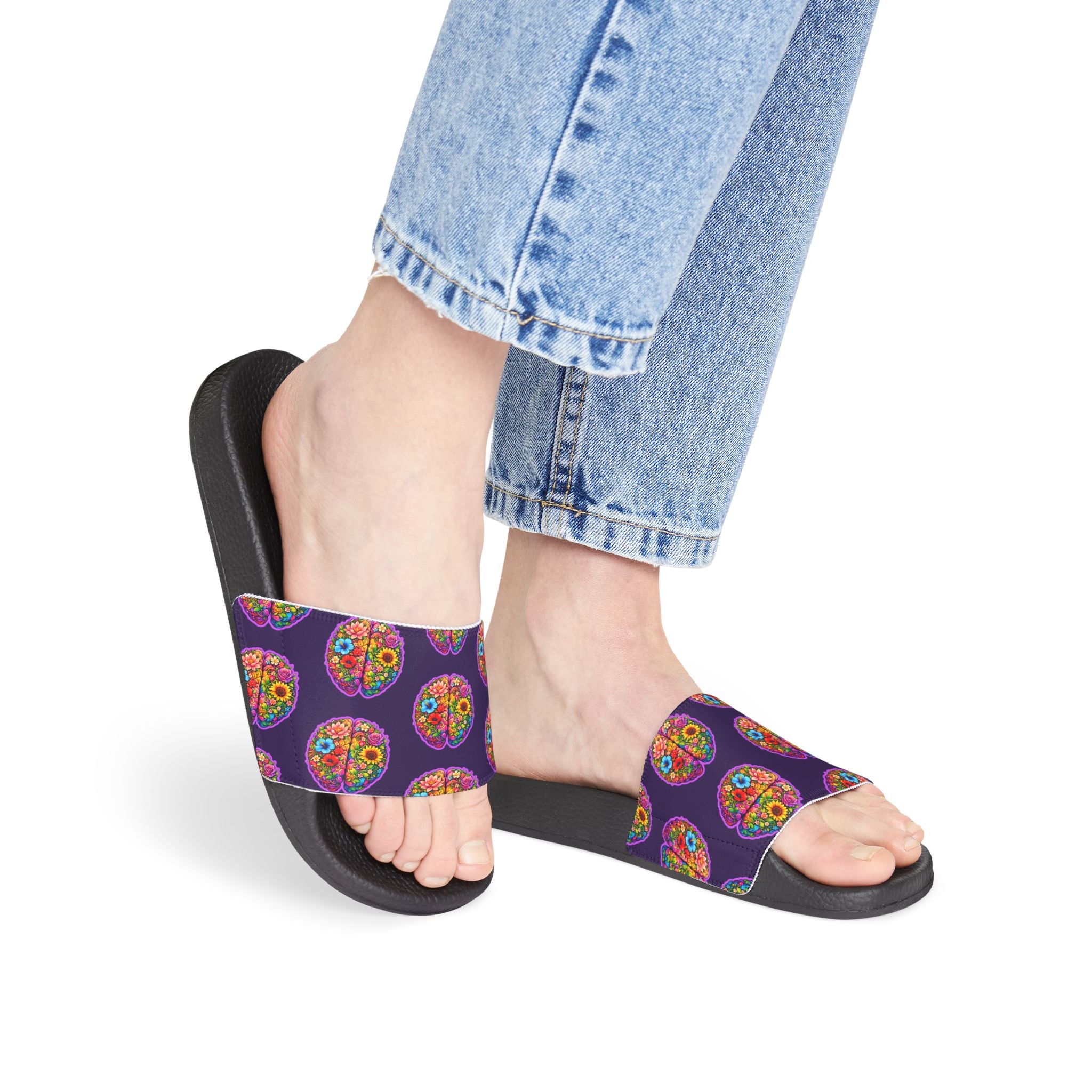 Floral Brain Women's Slide Sandals – Epilepsy Awareness Comfort Slides