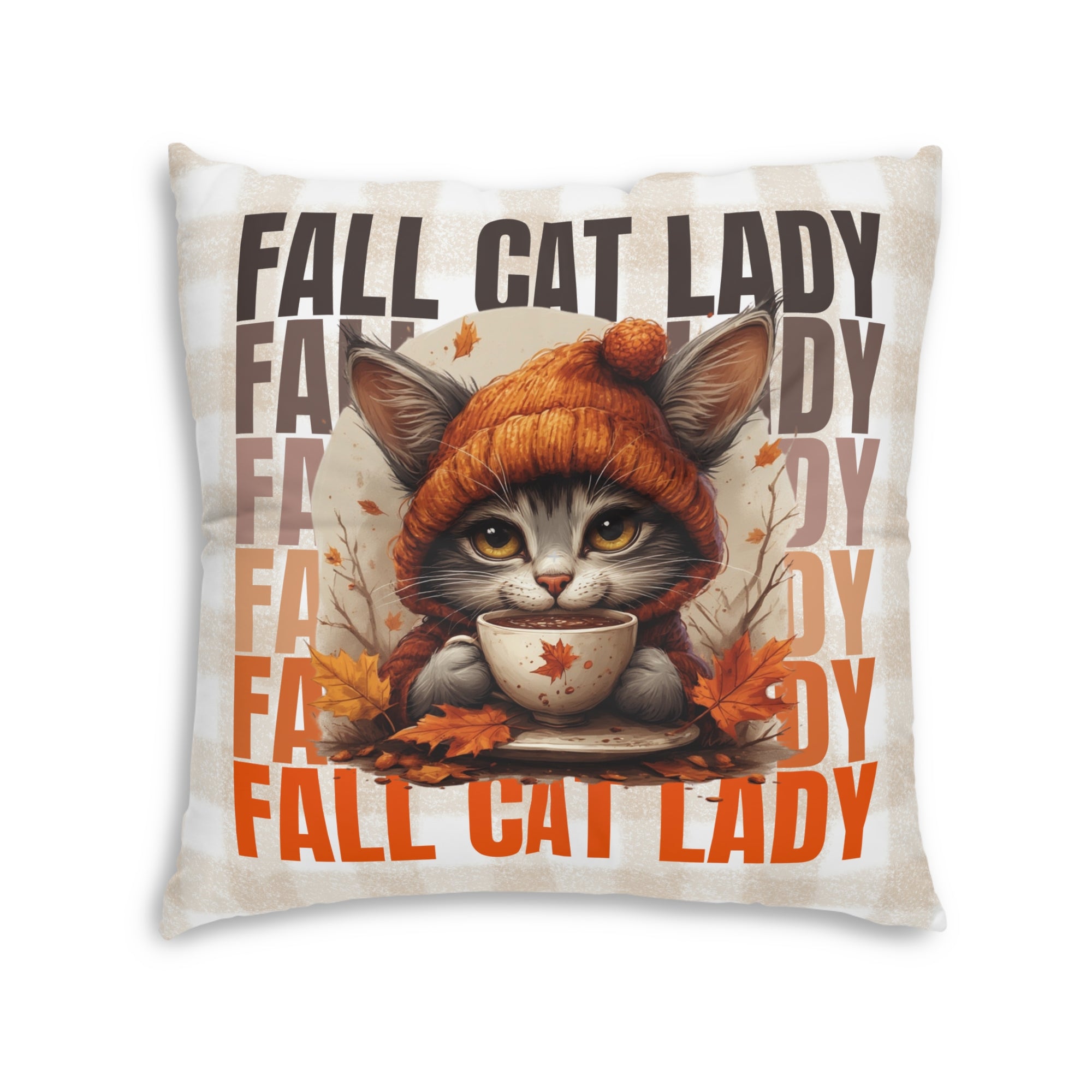 Fall Cat Lady Tufted Floor Pillow, Cozy Home Decor