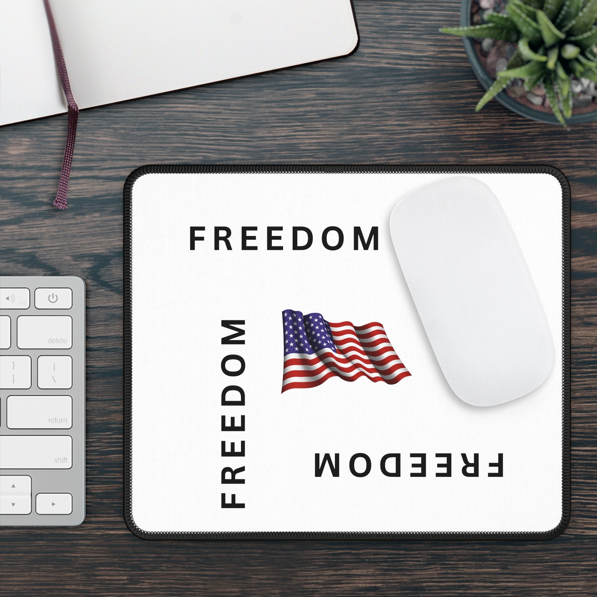 Black & White Freedom Gaming Mouse Pad – Patriotic Desk Accessory