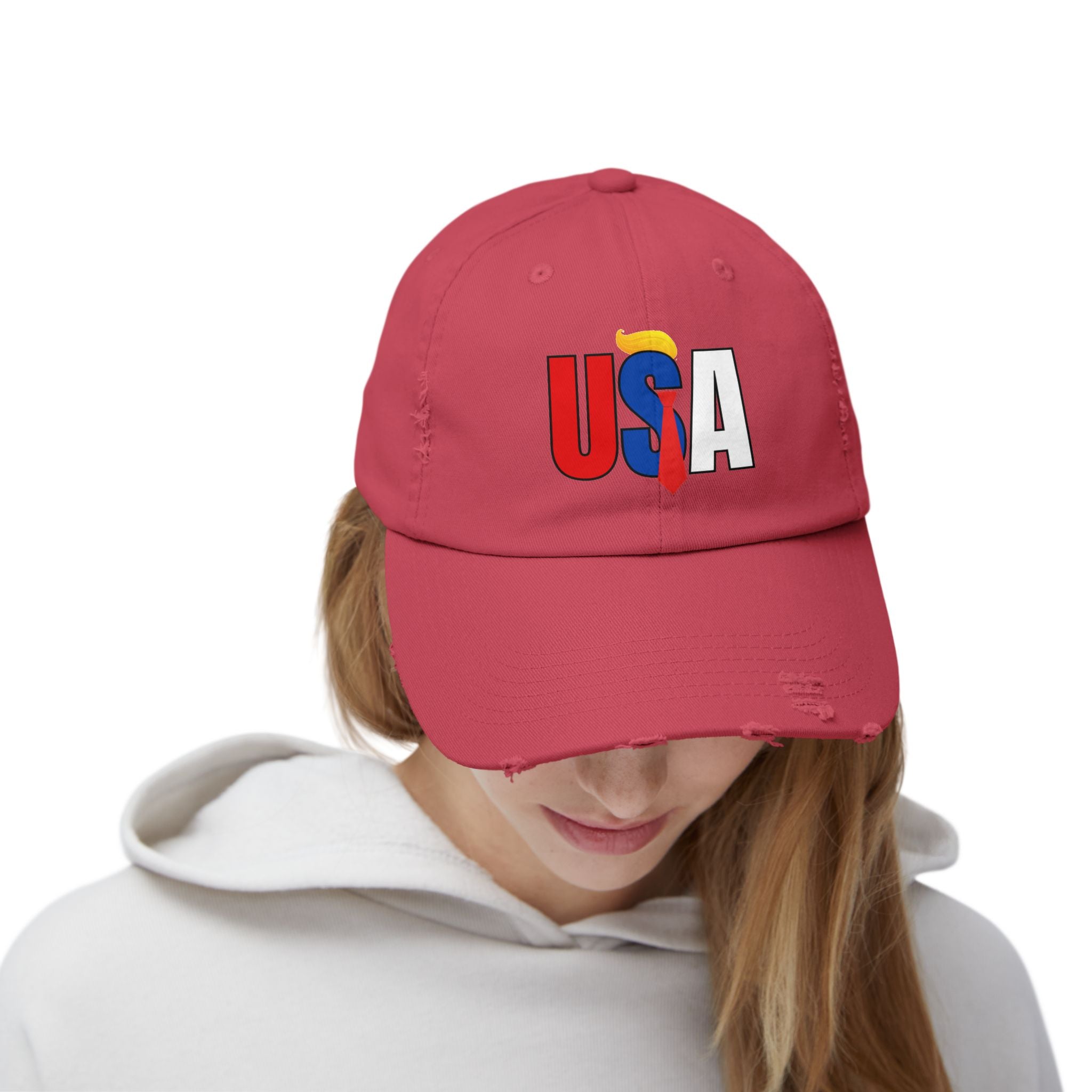 Unisex Trendy Distressed USA Cap