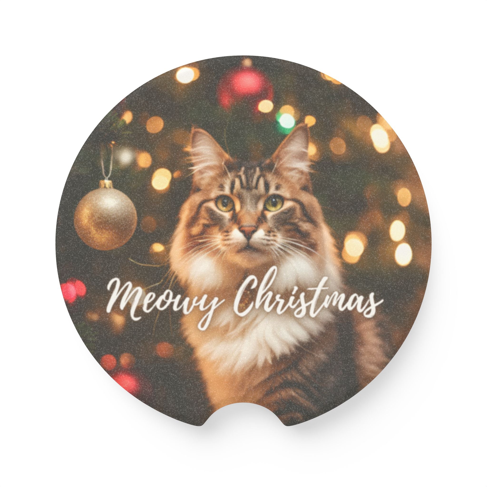 Photo depicting the ​Meowy Christmas Soapstone Car Coaster from EpiAl's Shop.