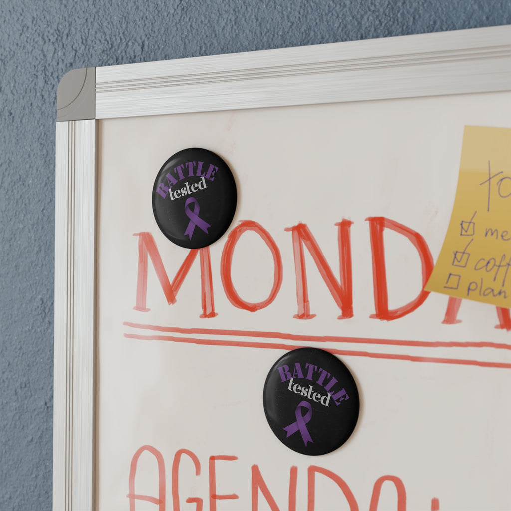 “Battle Tested” Purple Ribbon Awareness Magnet – 2.25” Round Button Magnet