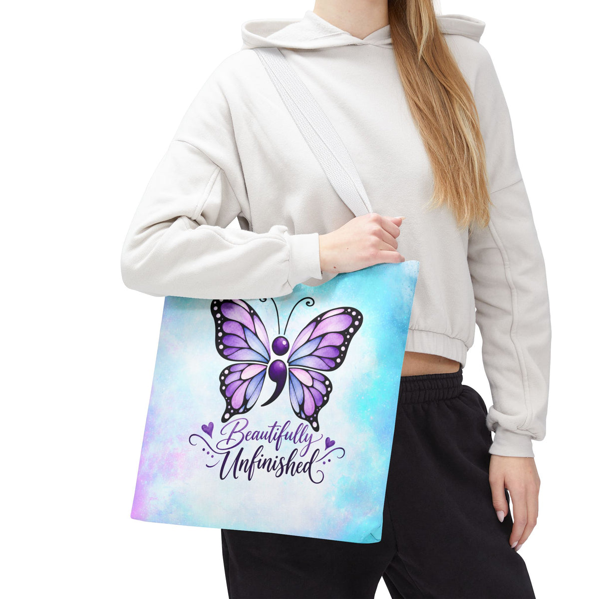 Beautifully Unfinished Semicolon Butterfly Suicide Awareness Tote Bag