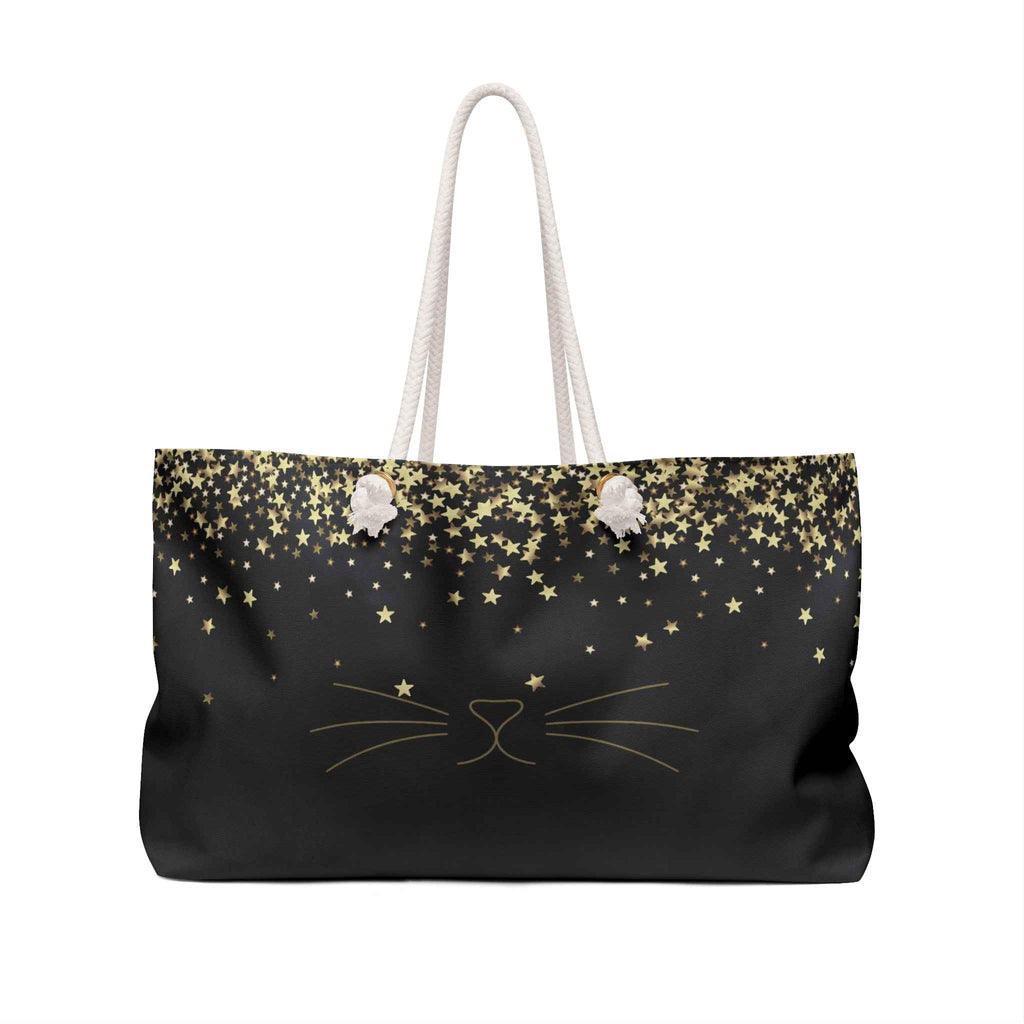 Midnight Whiskers Weekender Bag — Minimalist Cat Travel Tote