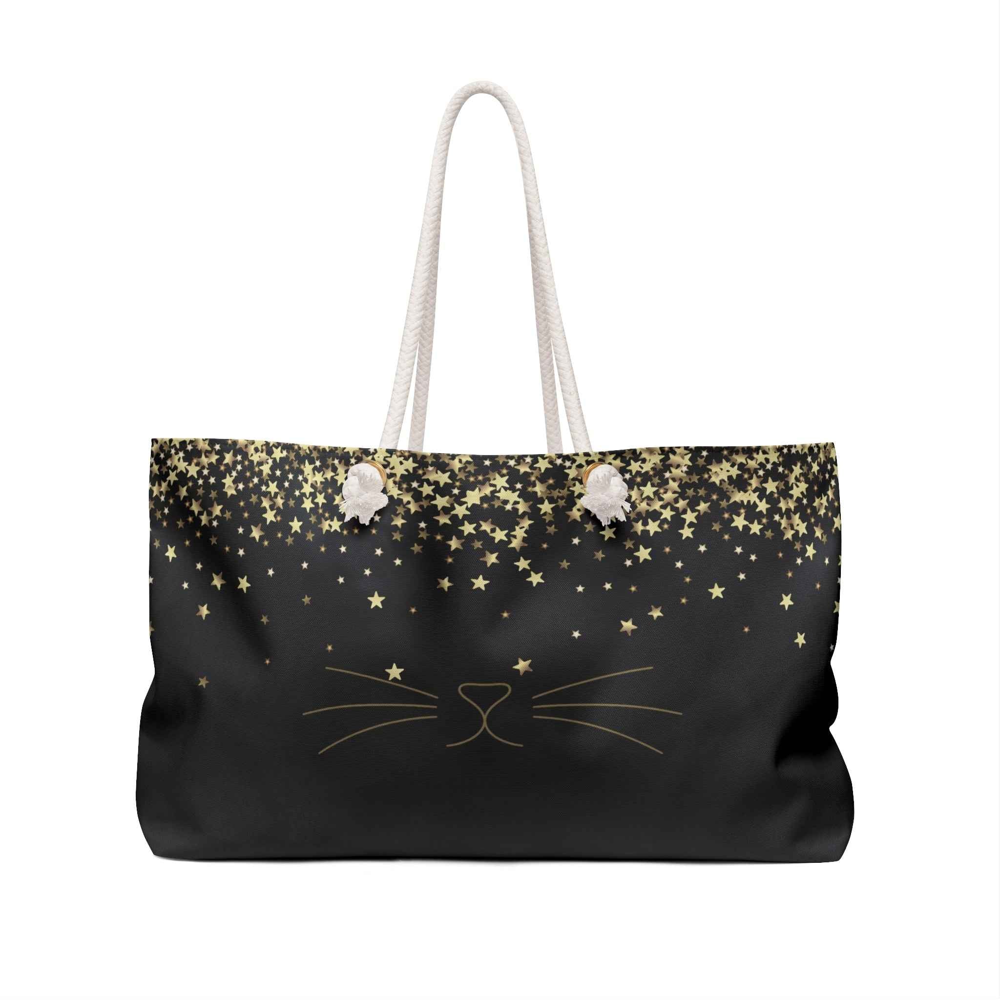 Midnight Whiskers Weekender Bag — Minimalist Cat Travel Tote