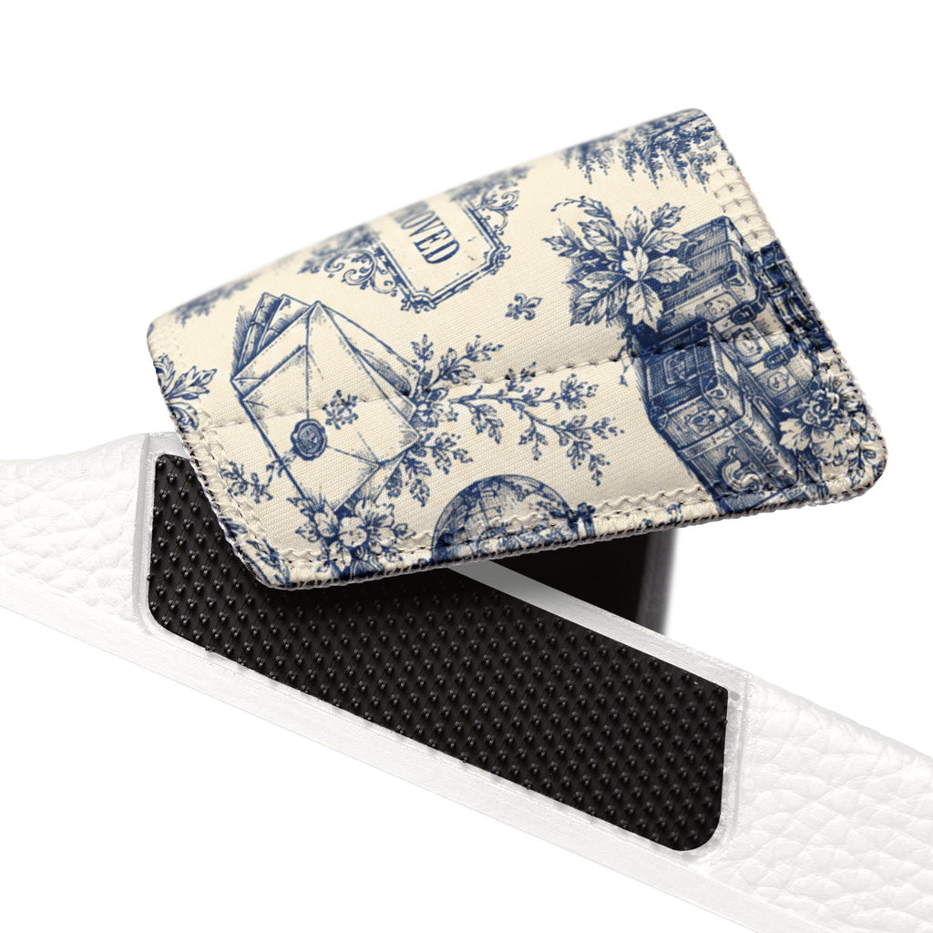 Out of Office Blue Toile Slide Sandals (Removable Strap)