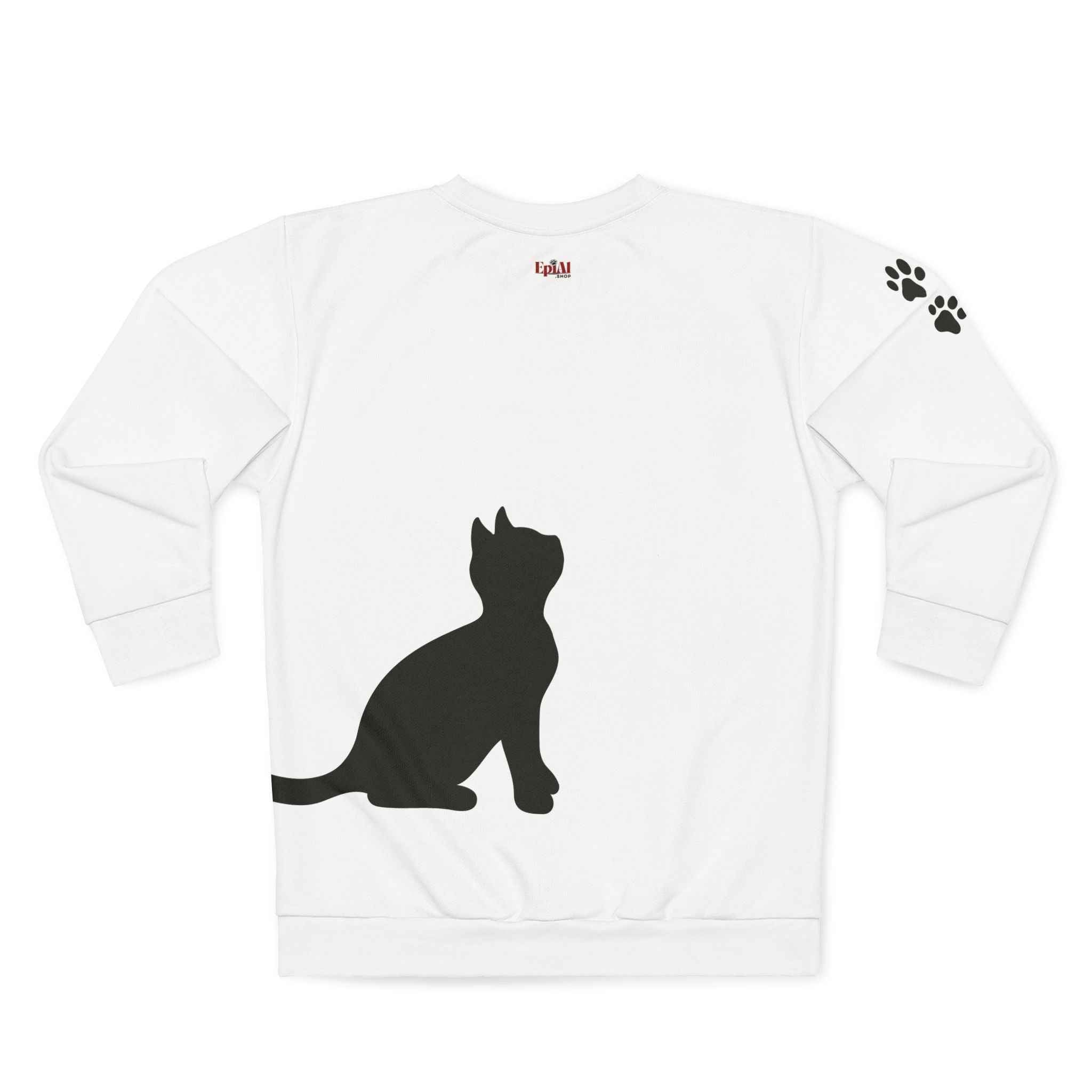 Minimalist Cat Silhouette Crewneck — Dual Black Cats with Paw-Print Sleeve