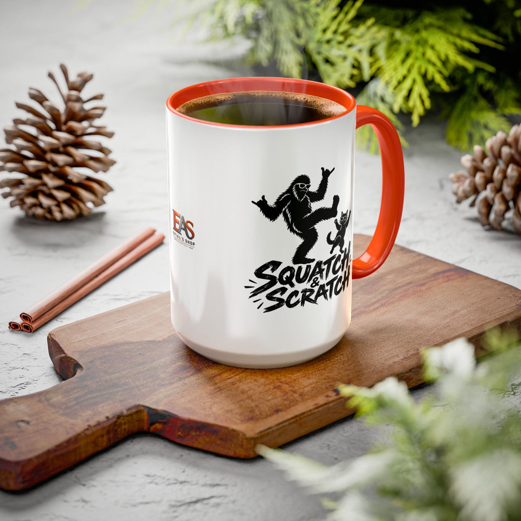 Squatch & Scratch Bigfoot and Cat Coffee Mug | Funny Sasquatch Ceramic Mug | 11oz & 15oz