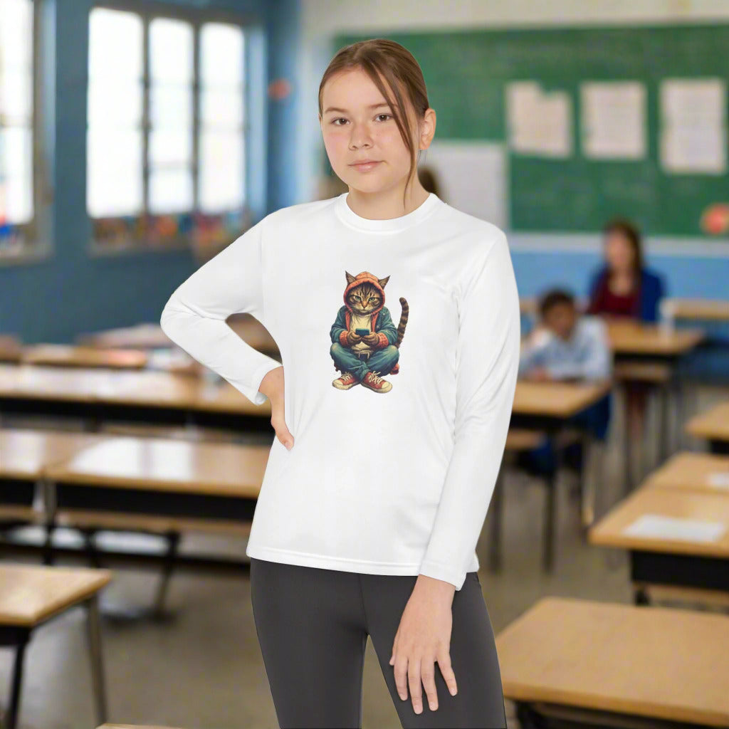 Popular Cat Lover's Youth Long Sleeve Tee, Cute Cat Apparel