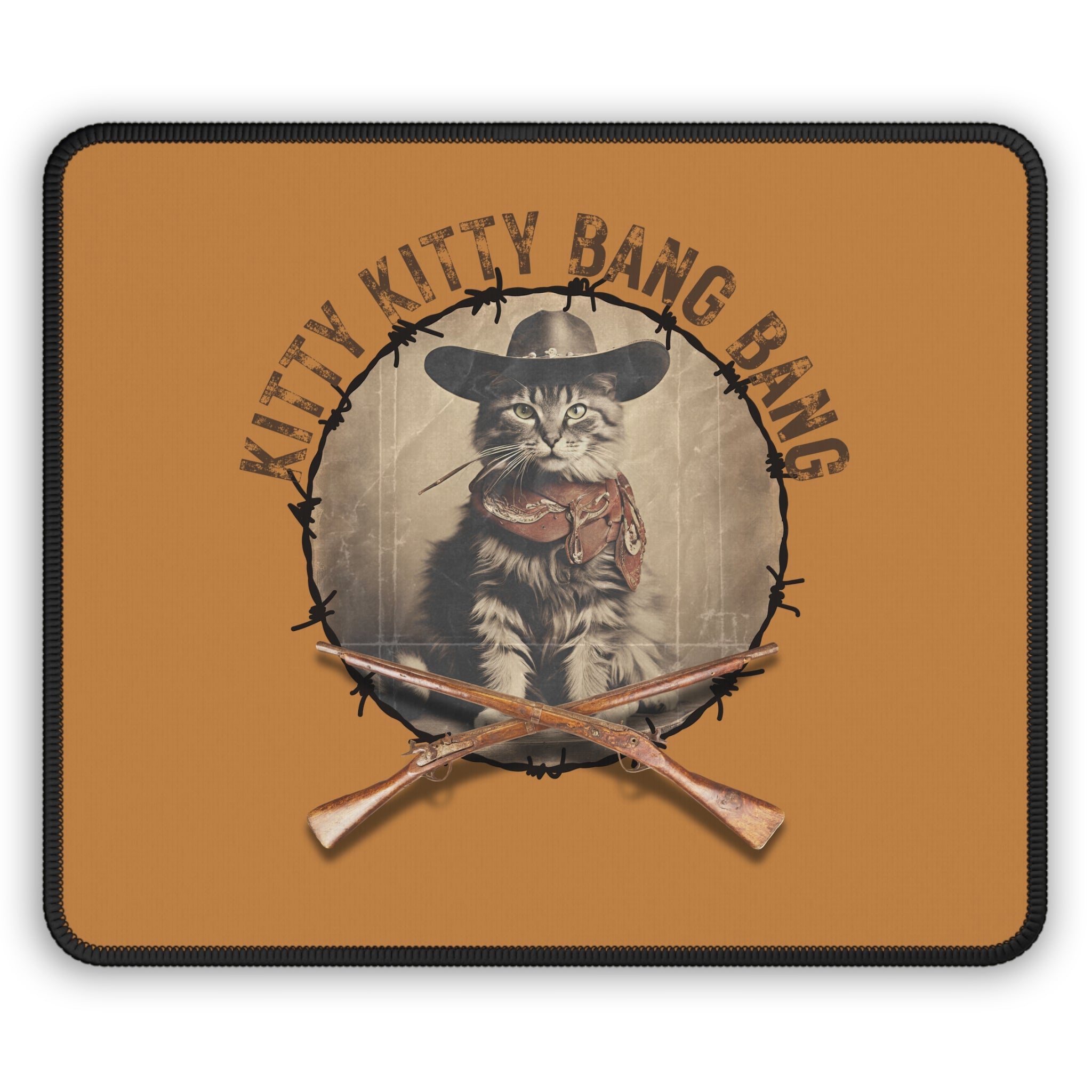 Photo depicting the ​Kitty Kitty Bang Bang Design Gaming Mouse Pad from EpiAl's Shop.