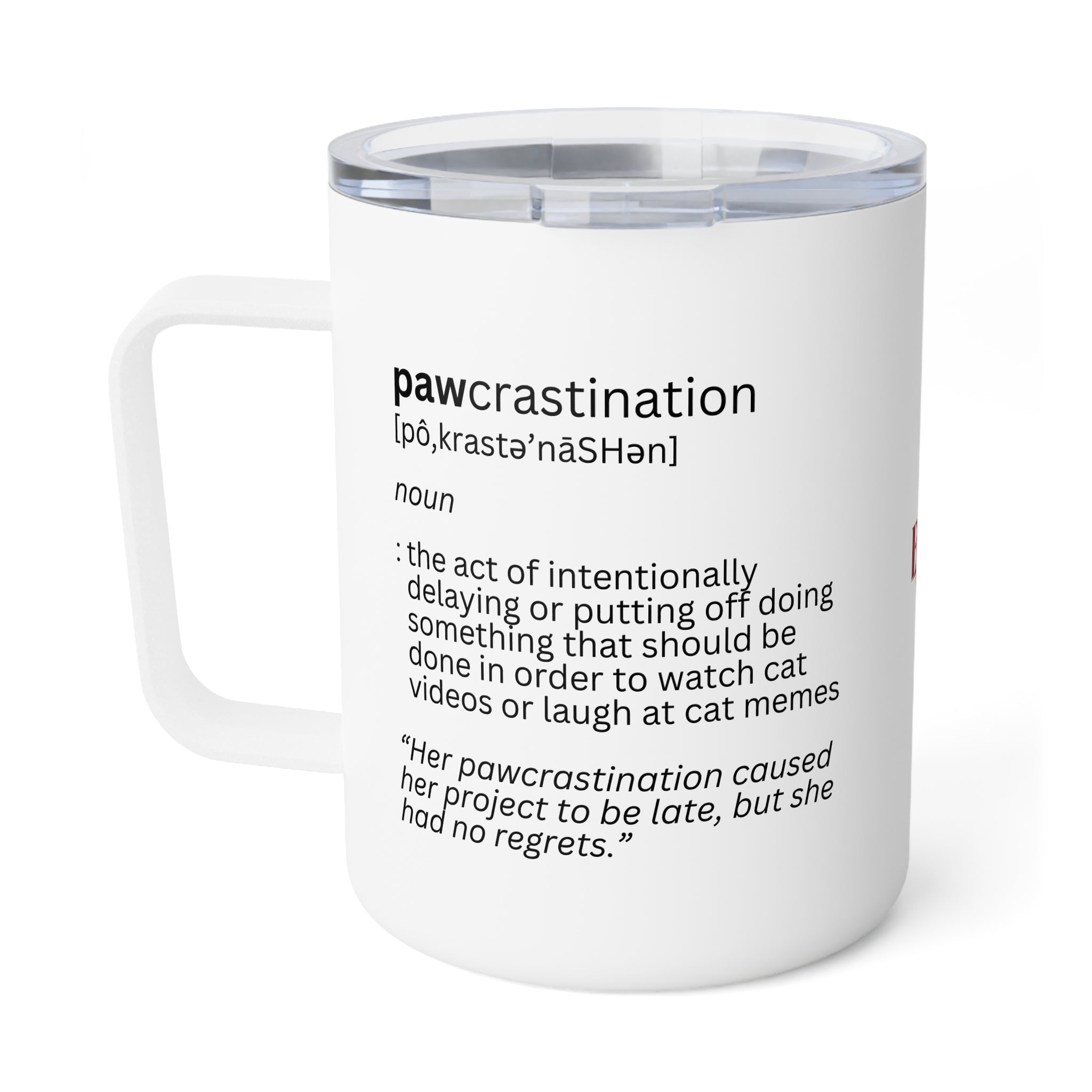Photo depicting the ​Pawcrastination Insulated Coffee Mug, 10oz from EpiAl's Shop.