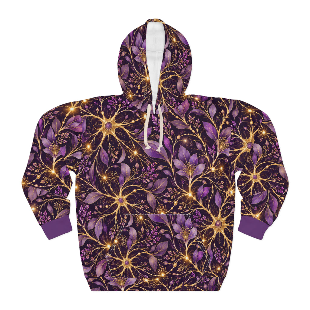 Beautifully Miswired Midnight Bloom All-Over Print Hoodie | Purple Neuron & Botanical Design