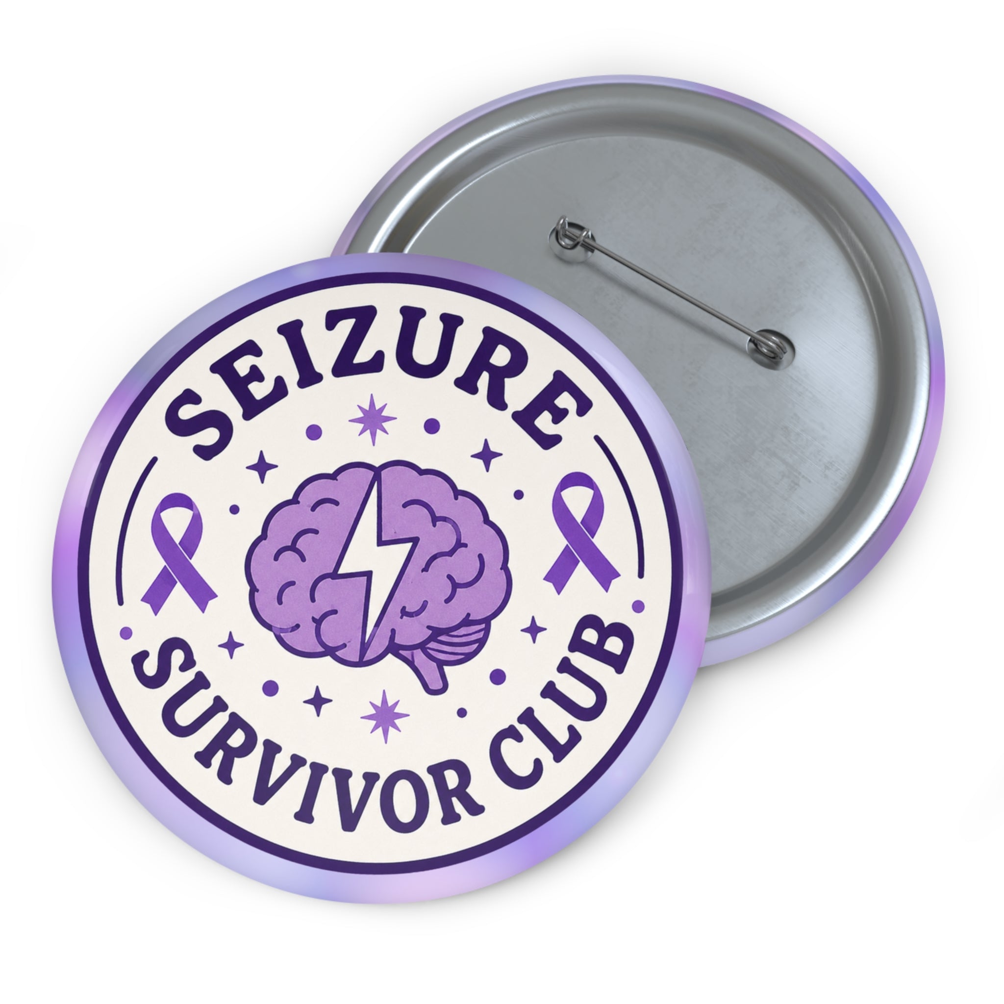 Seizure Survivor Club Pinback Button | Purple Epilepsy Awareness Badge