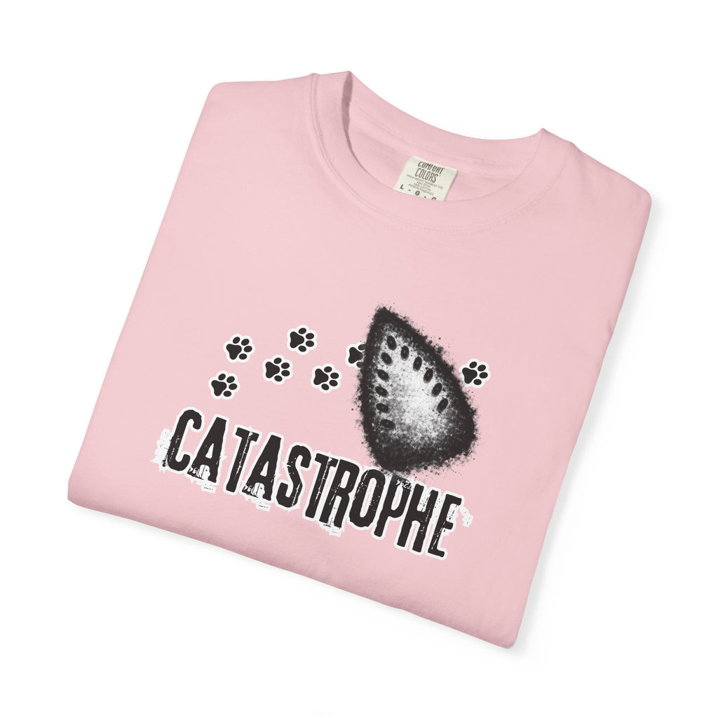 Catastrophe Iron Burn Graphic T-Shirt | Funny Cat Pun Shirt | Distressed Grunge Cat Tee