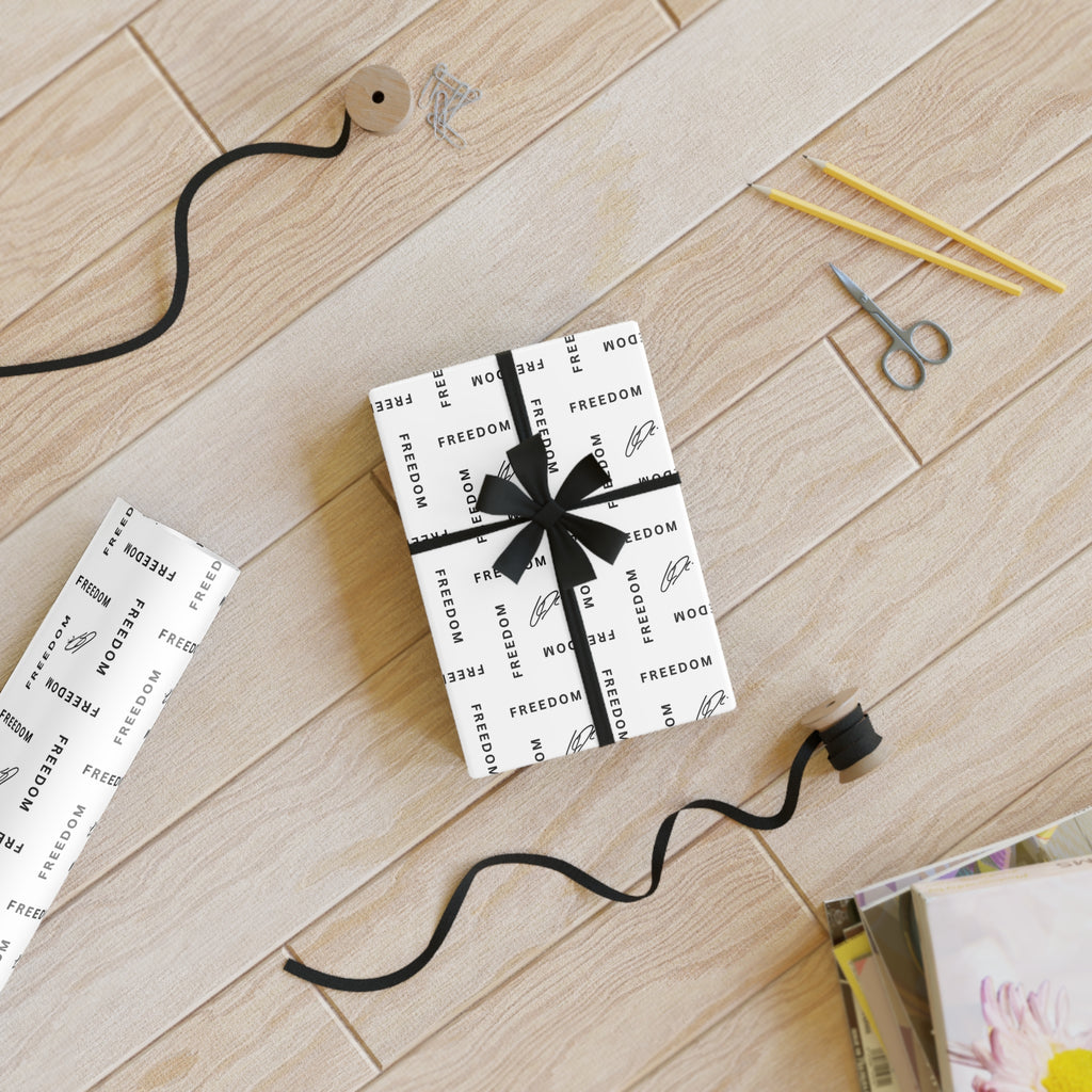 White Freedom-Themed Gift Wrapping Paper Roll, Statement Gift Wrap