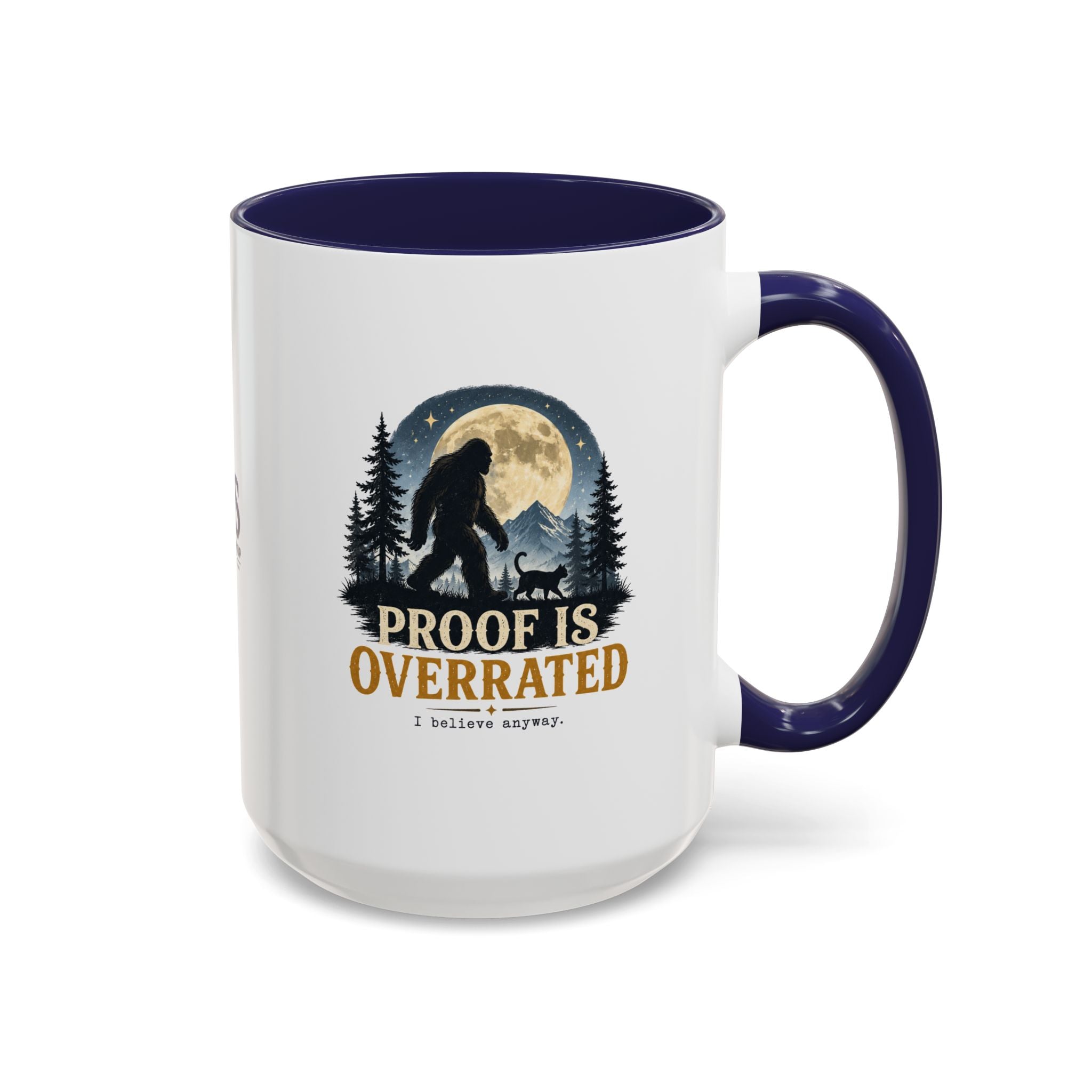 Proof Is Overrated Sasquatch & Black Cat Accent Mug