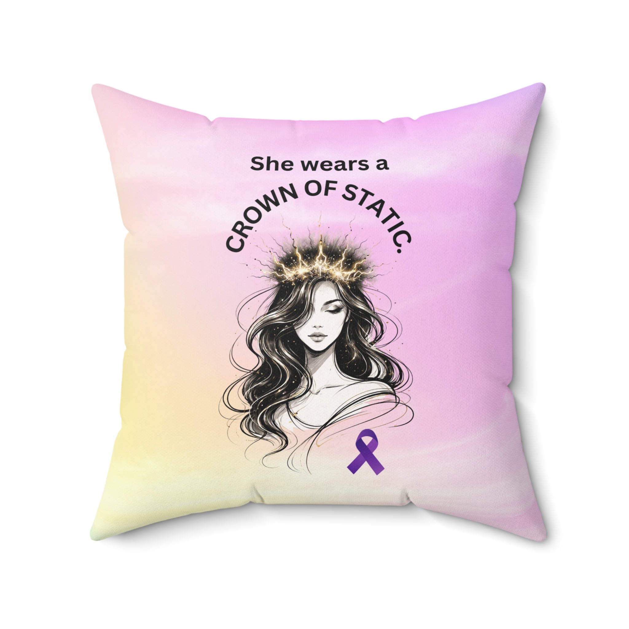 She Wears a Crown of Static – Epilepsy Awareness Throw Pillow