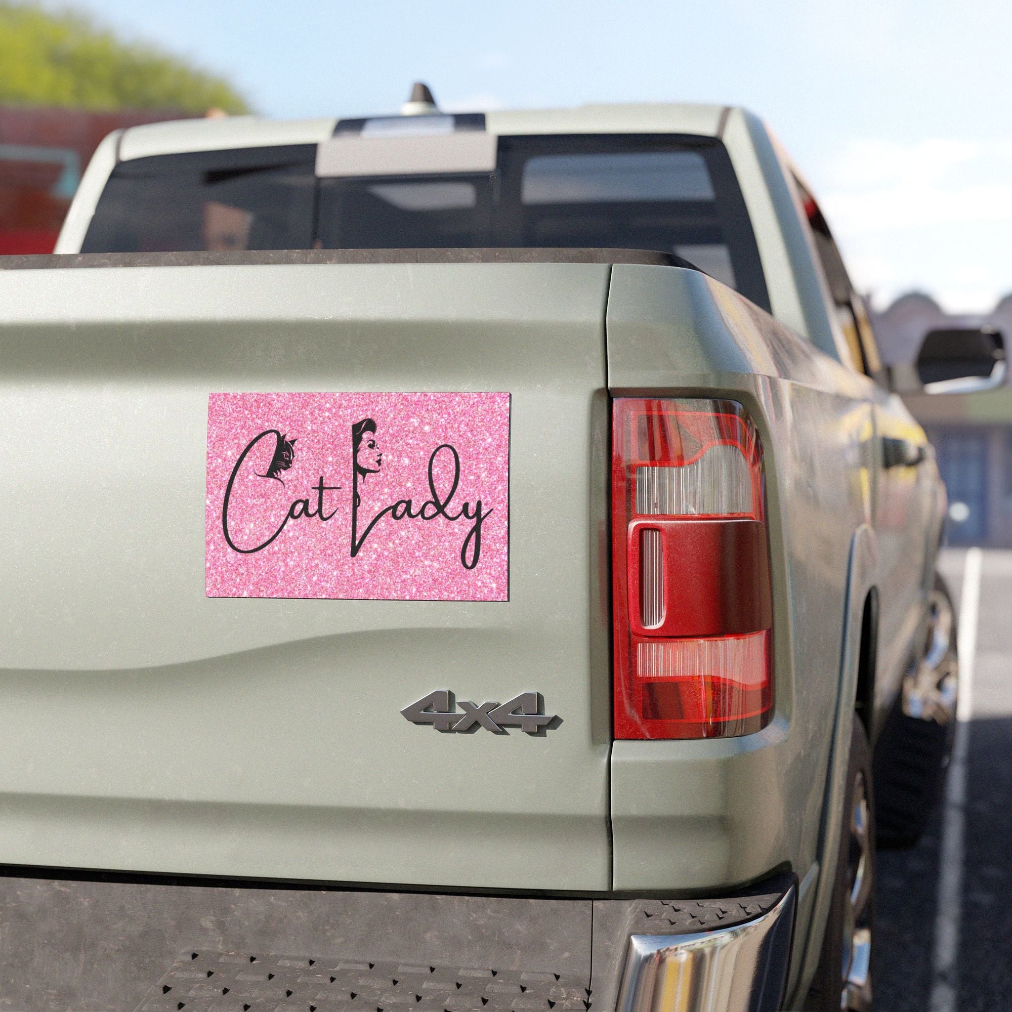 Pink Sparkly Cat Lady Car Magnet - Fun Gift for Cat Lovers Printify