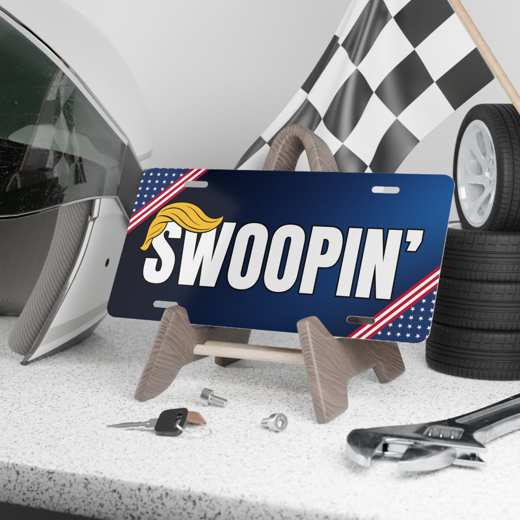 “SWOOPIN’” Political Parody Vanity Plate – Aluminum 12" × 6"