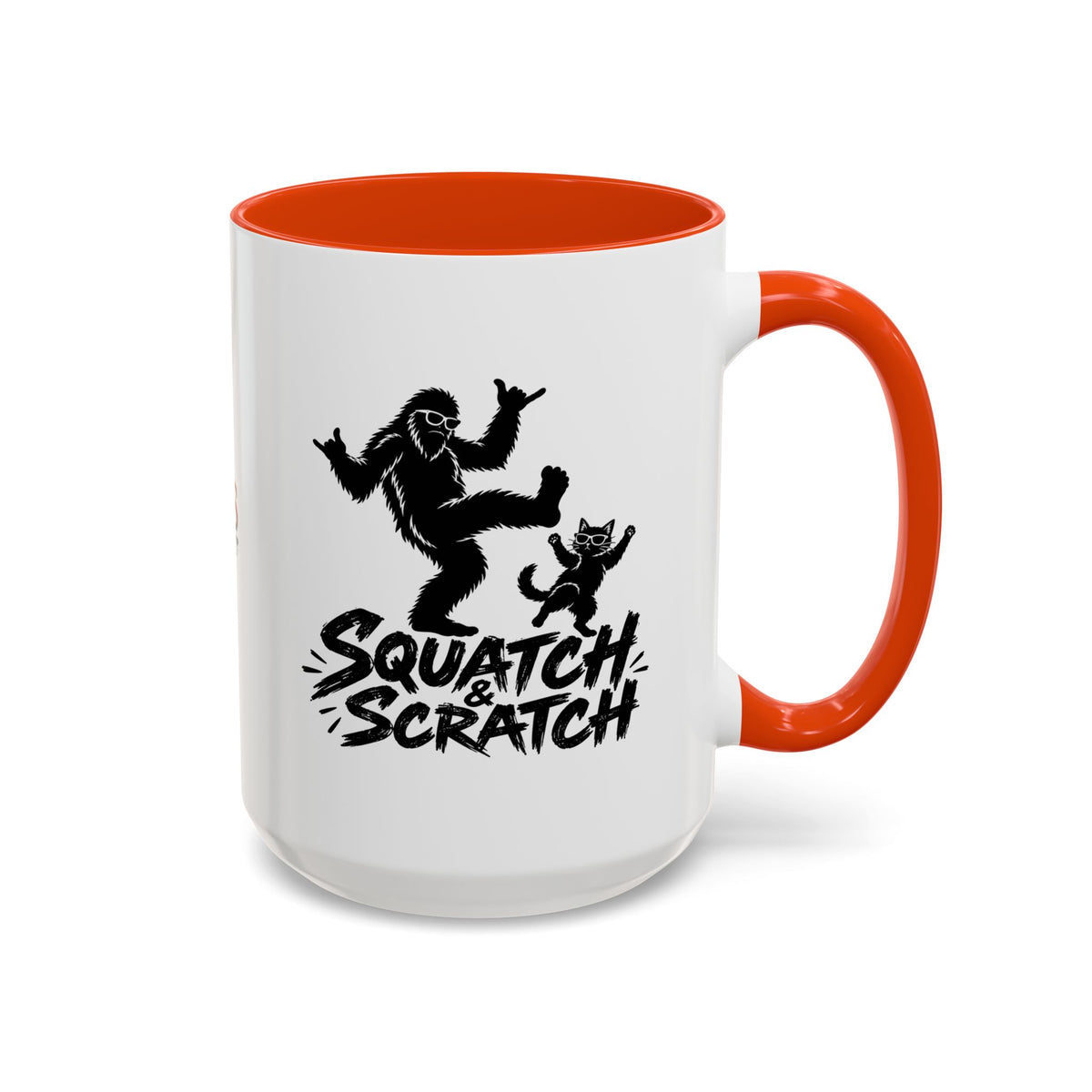 Squatch & Scratch Bigfoot and Cat Coffee Mug | Funny Sasquatch Ceramic Mug | 11oz & 15oz