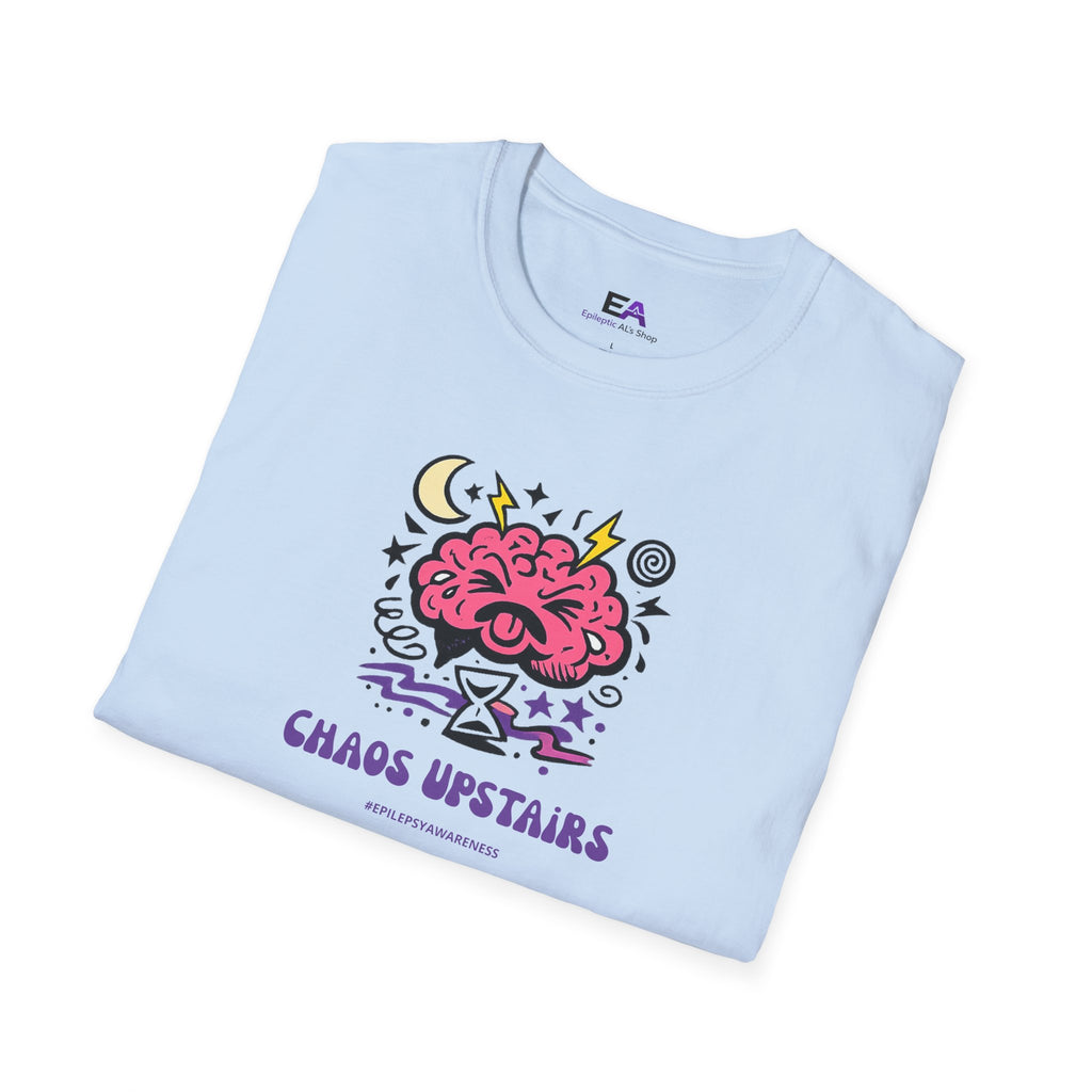 Chaos Upstairs Epilepsy Awareness T-Shirt | Funny Neurostrong Brain Graphic Tee