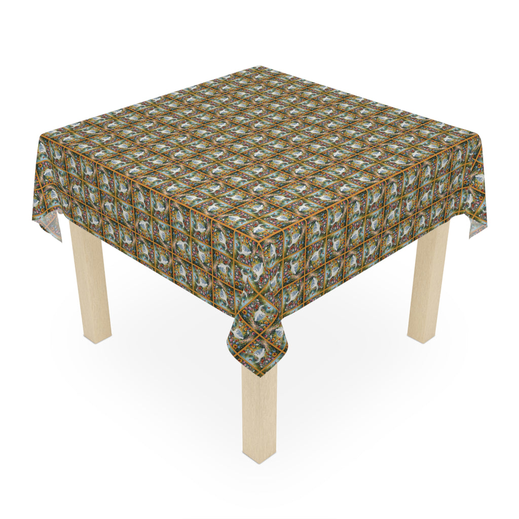 White Spring Kitties Tablecloth
