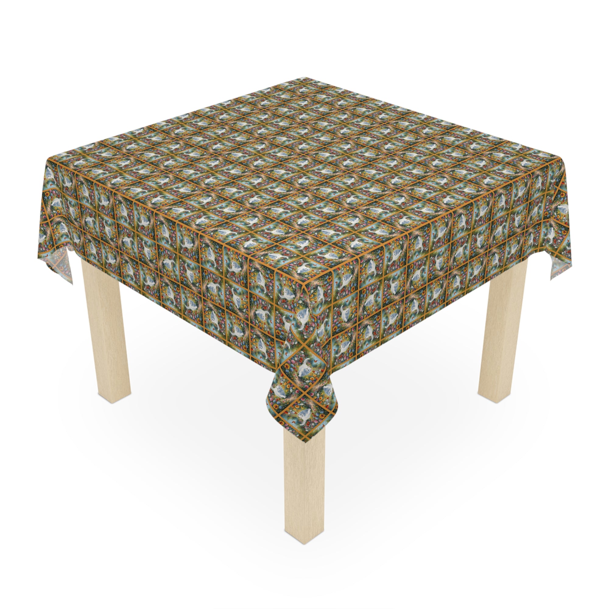 White Spring Kitties Tablecloth