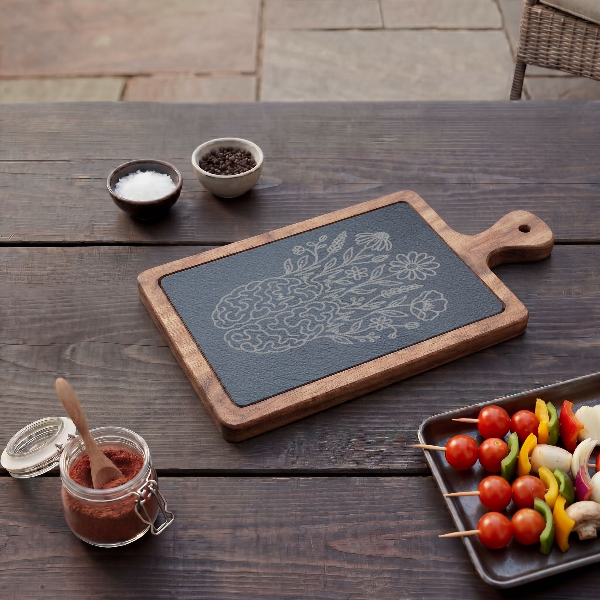 Electric Wildflower Epilepsy Awareness Acacia and Slate Charcuterie Board