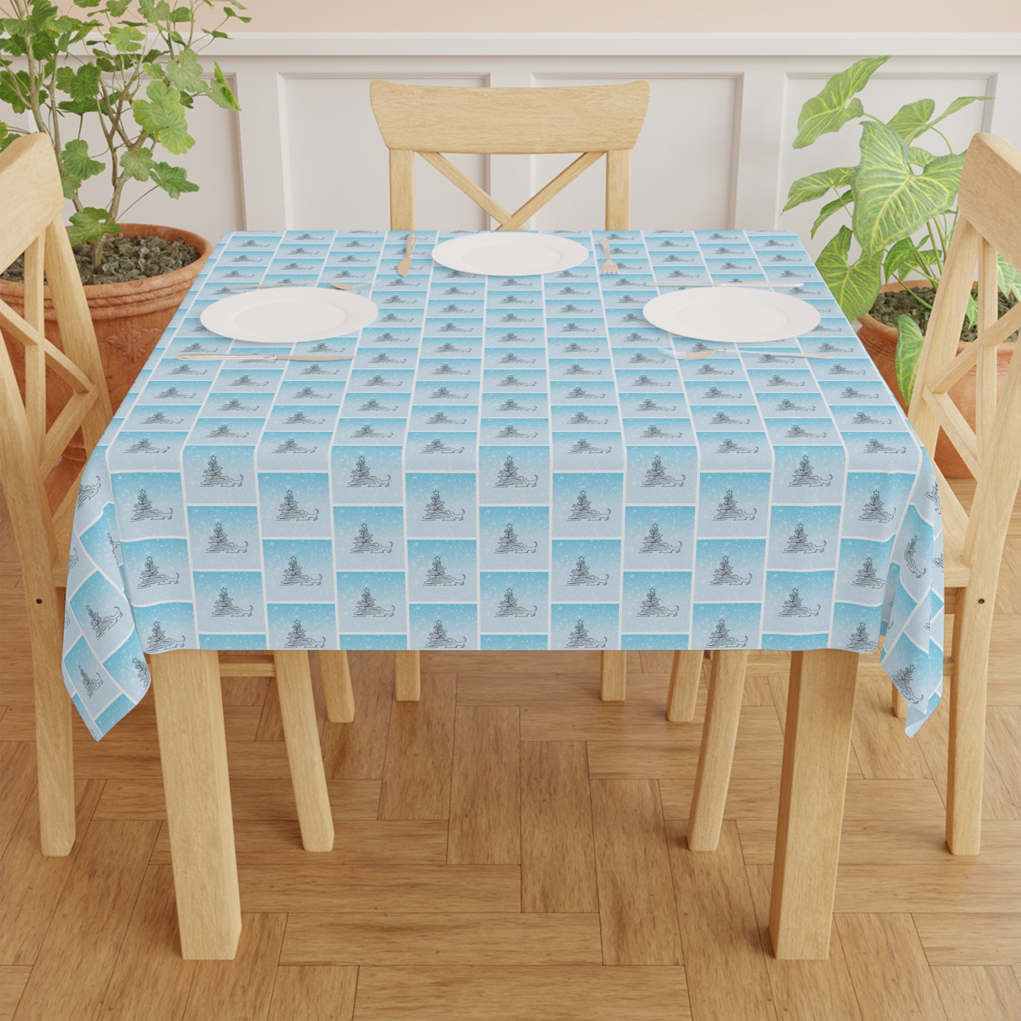 Photo depicting the ​Abstract Kitty Christmas Tablecloth from EpiAl's Shop.