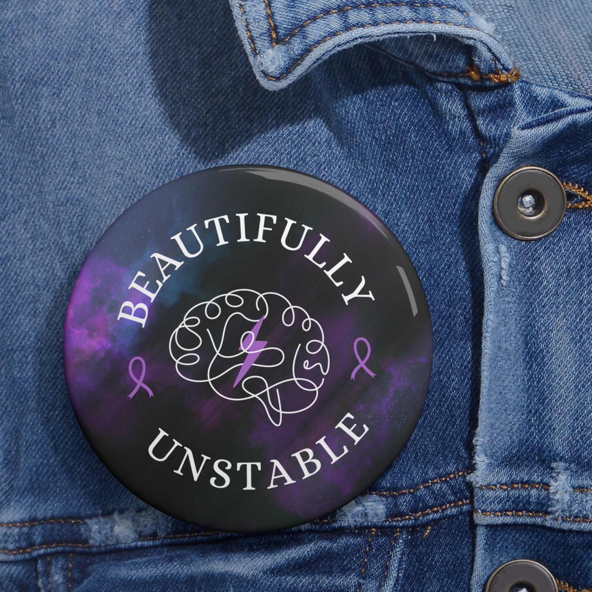Beautifully Unstable Epilepsy Awareness Galaxy Pinback Button