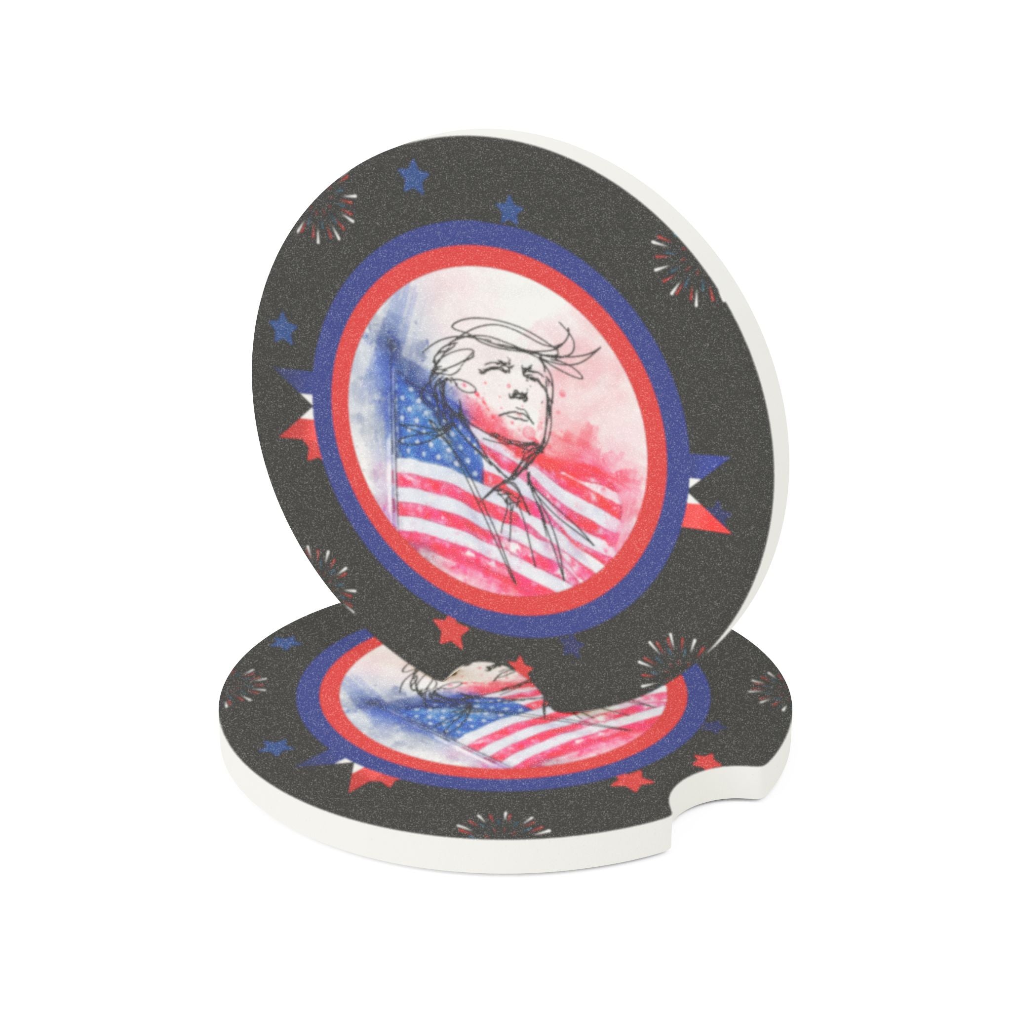 Red White & Blue Sketch Portrait Soapstone Car Coasters