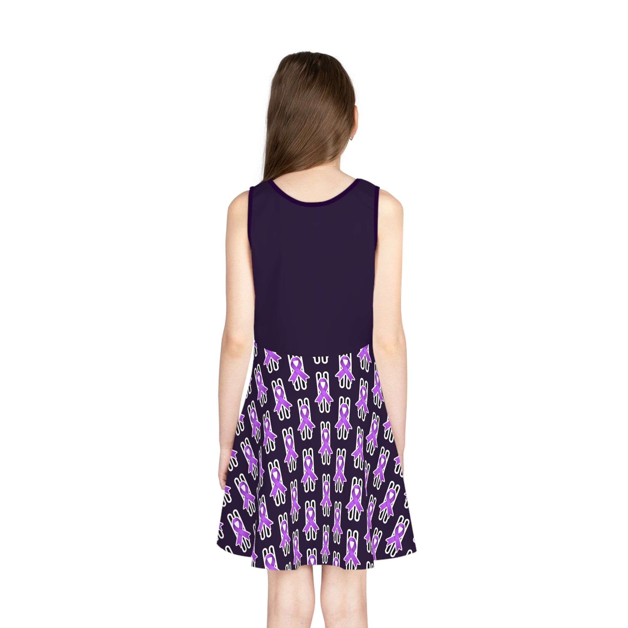 Pause for Epilepsy Awareness Girls Dress – Purple Ribbon Sleeveless Twirl Dress