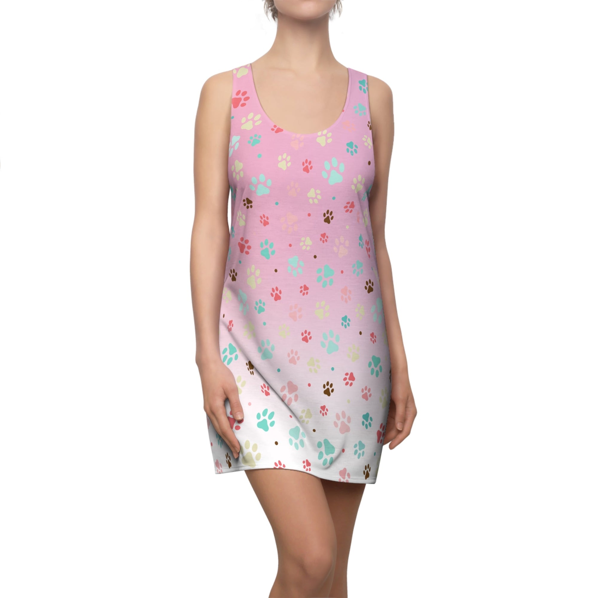 Cute Pink Paw Print Racerback Dress for Pet Lovers Printify