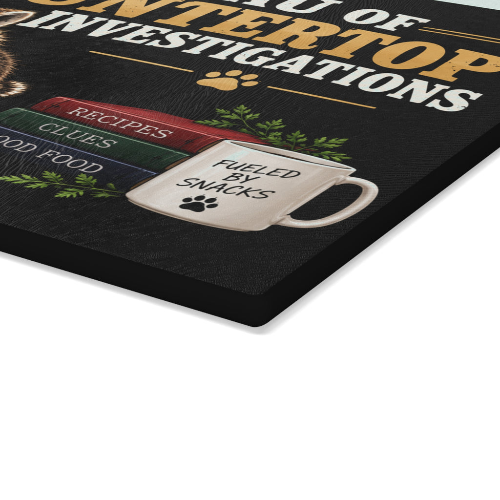 Bureau of Countertop Investigations Glass Cutting Board | Jimothy Raccoon Kitchen Decor