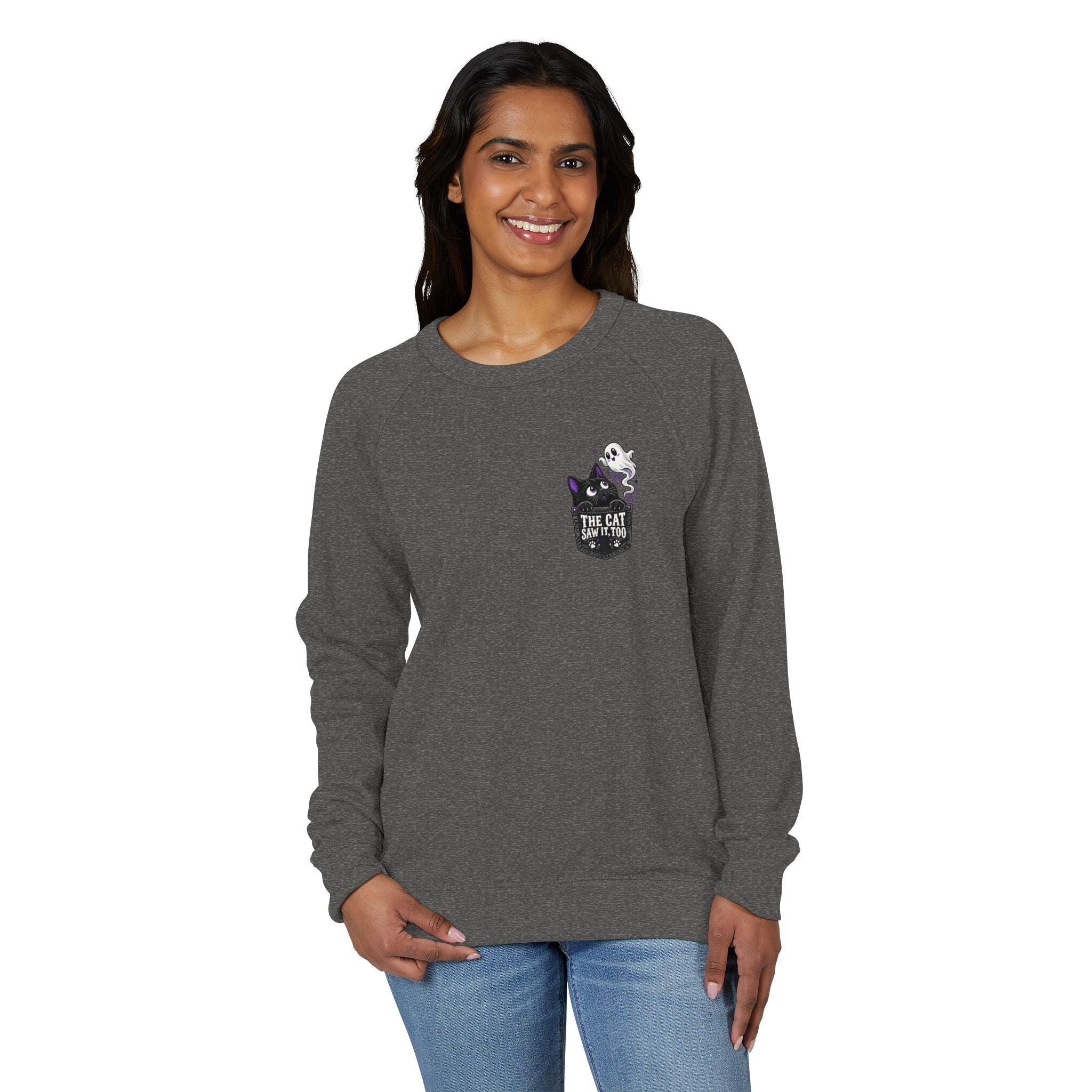 The Cat Saw It, Too Halloween Pocket Crewneck Sweatshirt